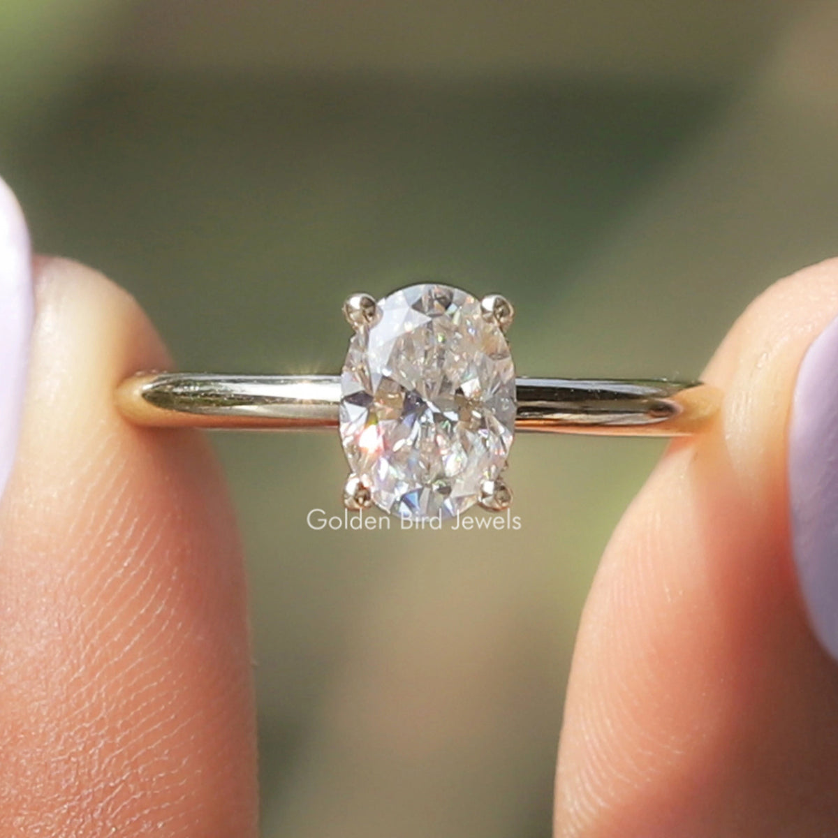 Moissanite Oval Cut Hidden Halo Ring