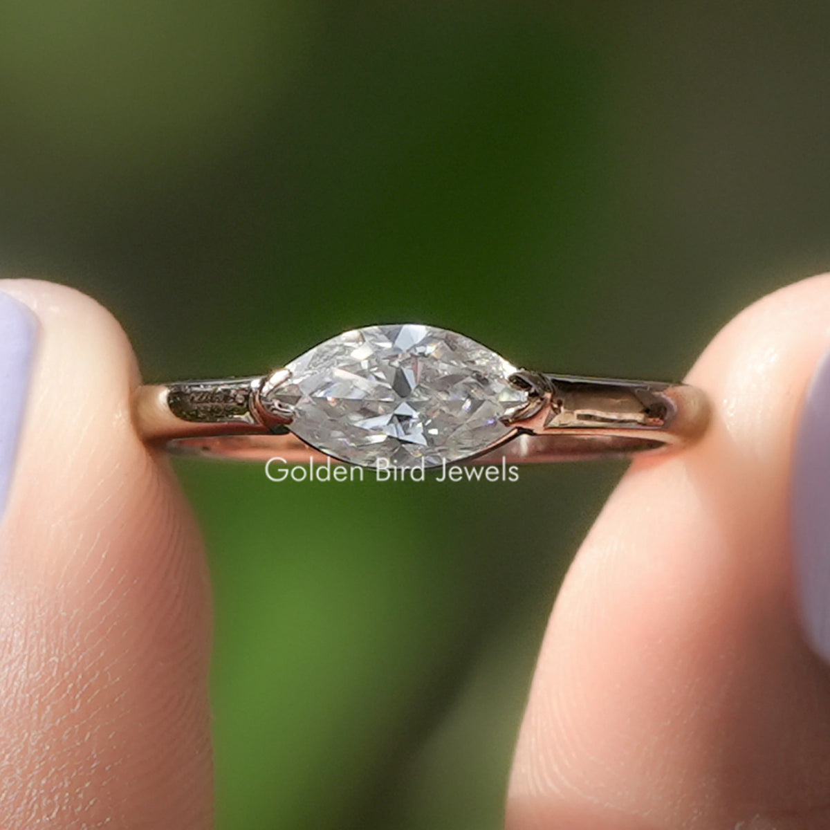 East West Marquise Moissanite Solitaire Ring