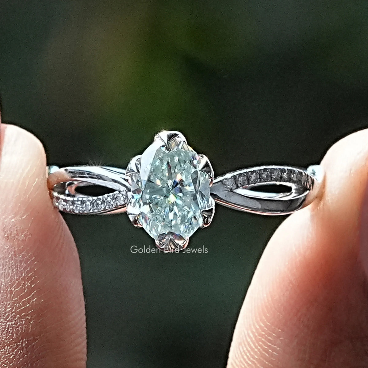 Oval Cut Moissanite Twisted Shank Engagement Ring