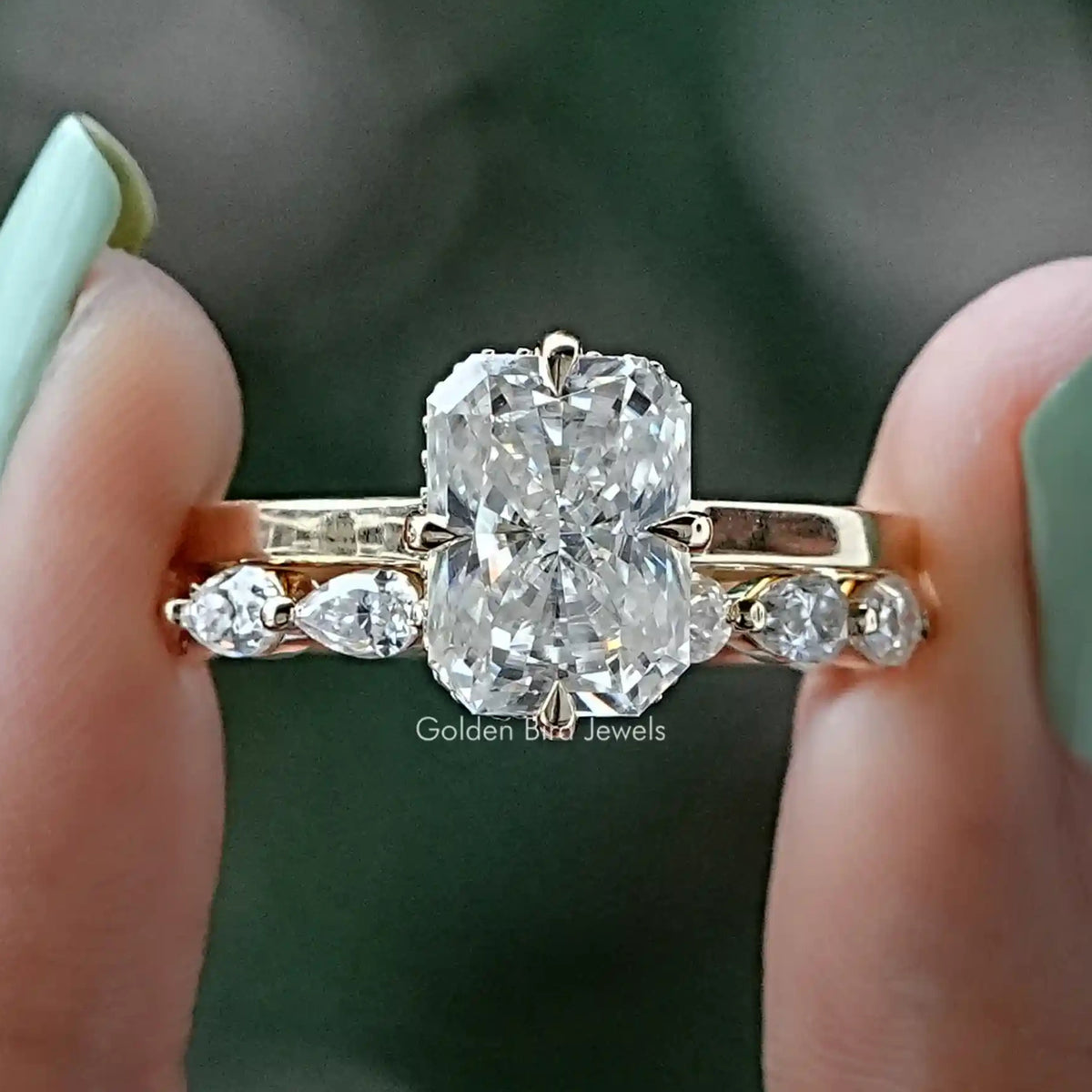 Radiant Cut Moissanite Ring Set