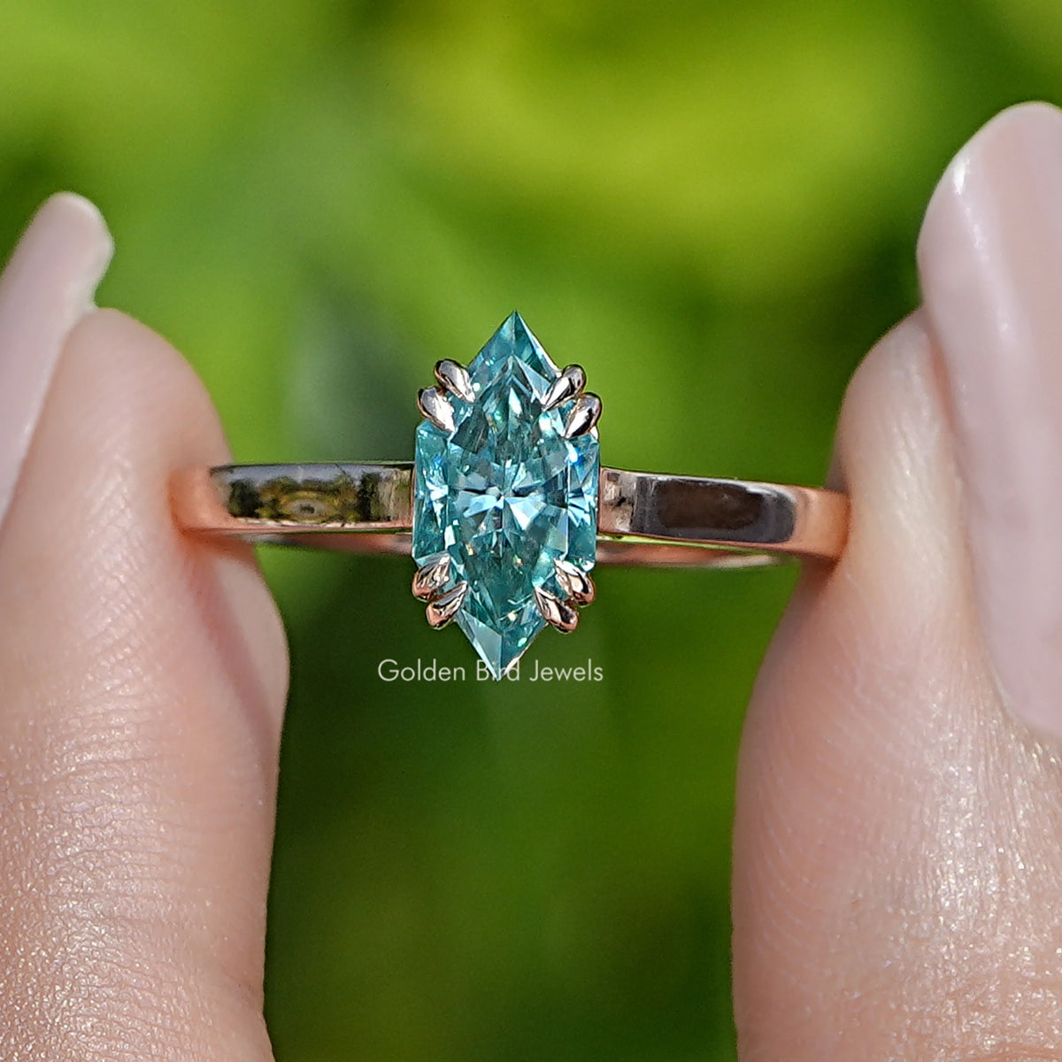 Blue Dutch Marquise Cut Moissanite Solitaire Ring