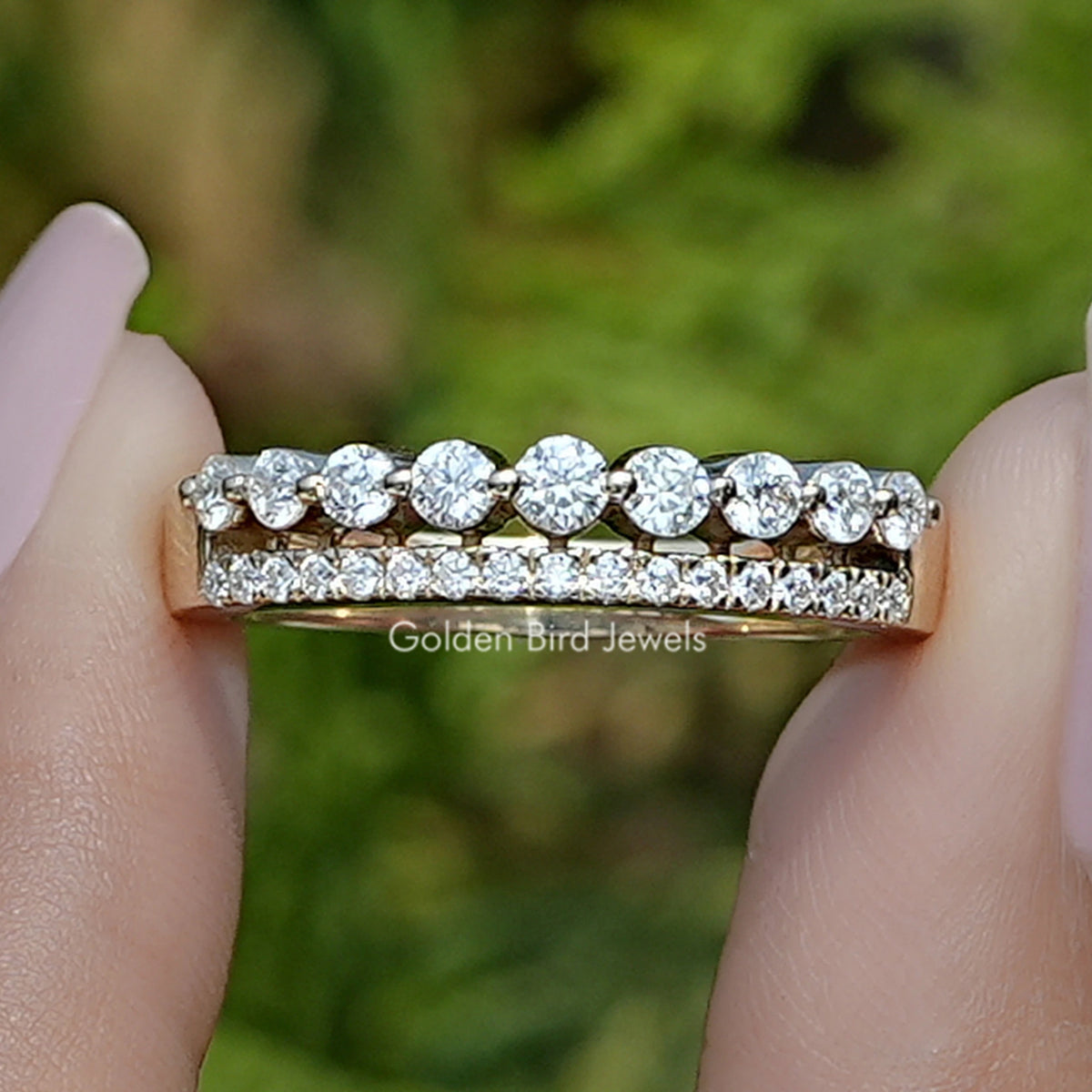 Round Moissanite Two Row Half Eternity Matching Band