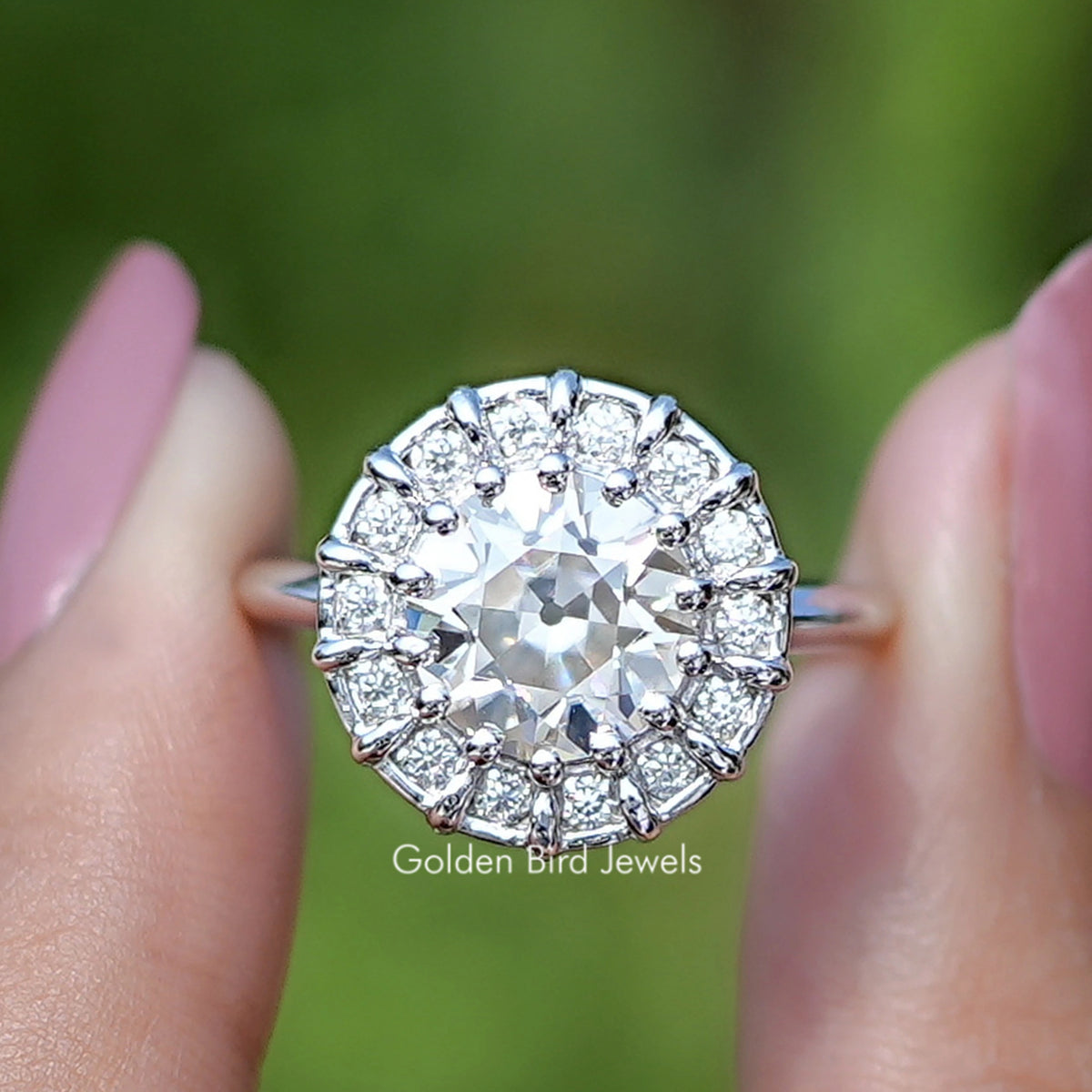 Old European Round Cut Moissanite Halo Bridal Ring