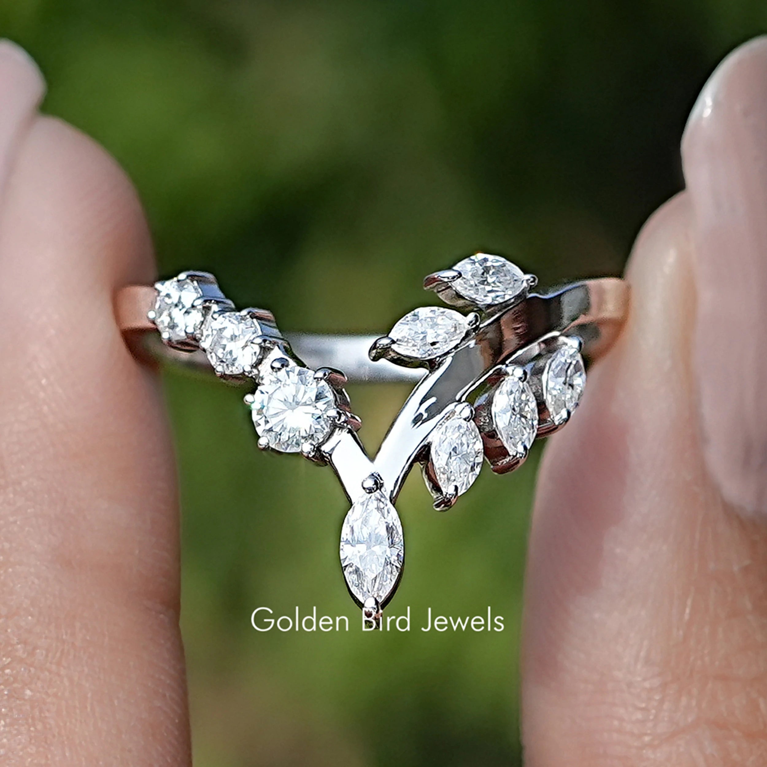 BERRICLE Rhodium Plated Sterling Silver Wishbone Ring - 7 Marquise CZ Flower Curved Band, Size 5 - View #3