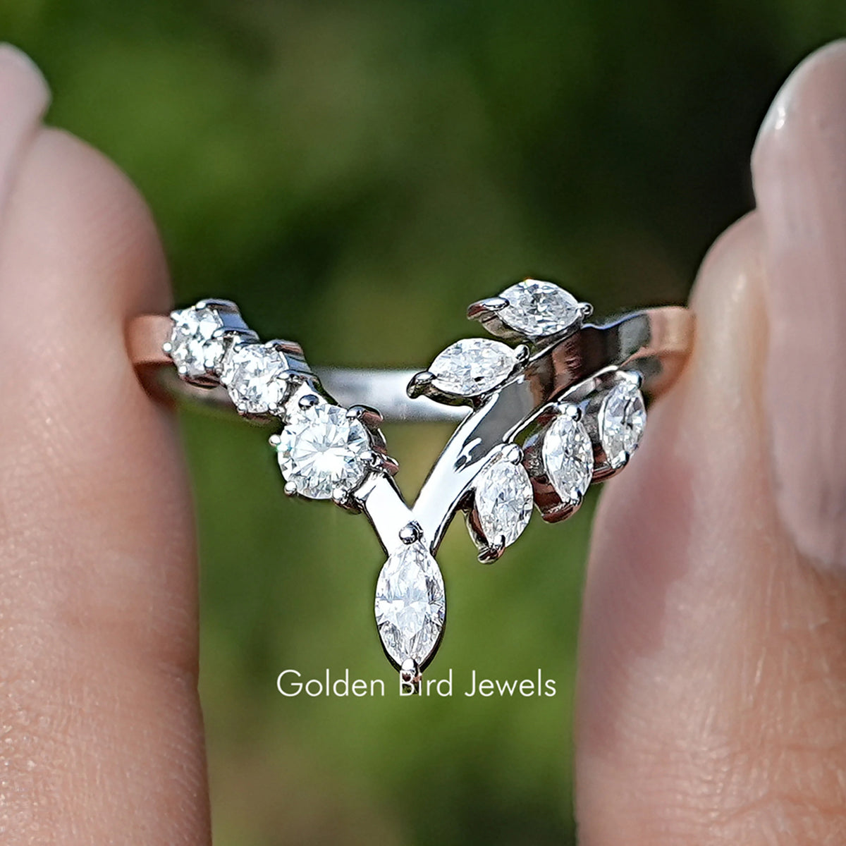 Marquise Cut V Shape Curved Moissanite Wedding Band