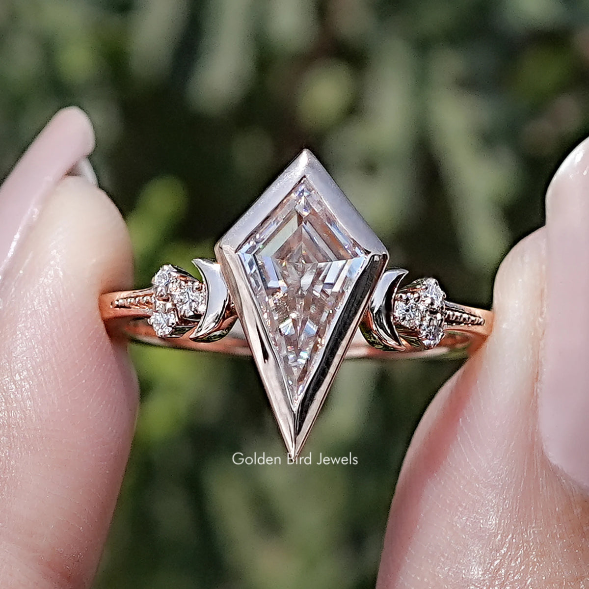 Colorless Kite Cut Moissanite Bezel Set Ring