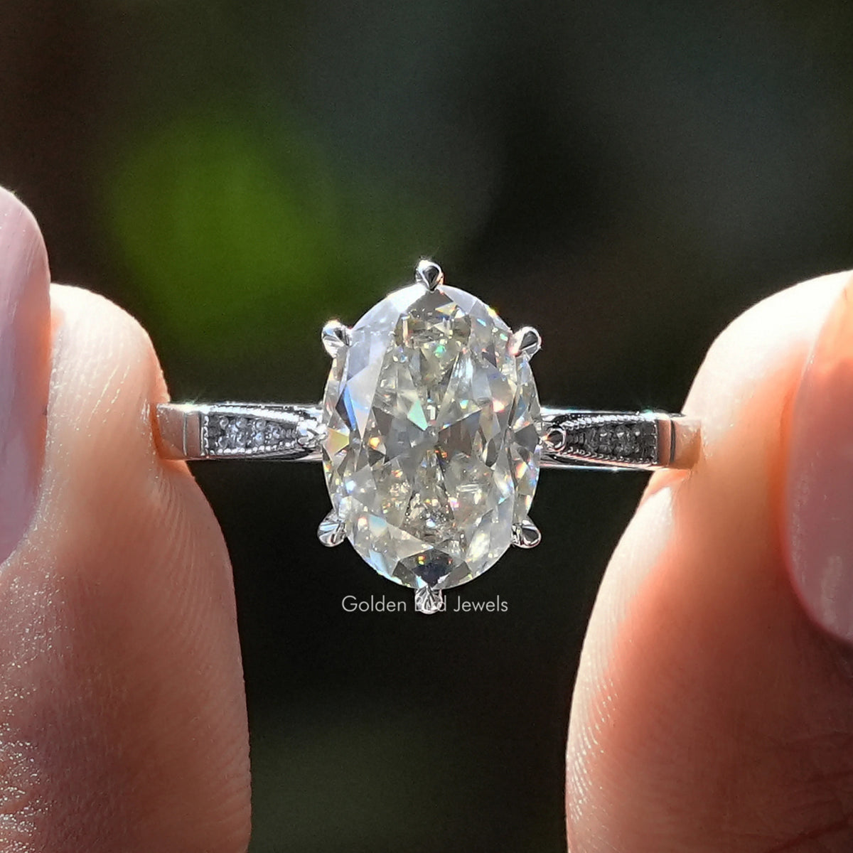 Milgrain Old Mine Oval Moissanite Accent Ring