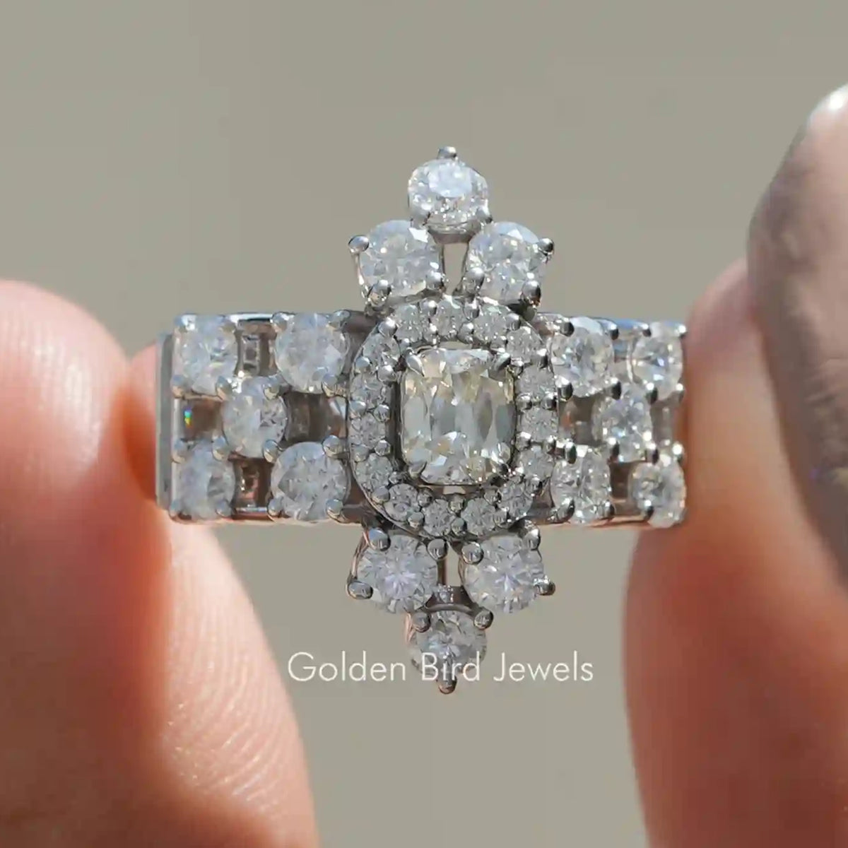 Old Mine Cushion Cut Moissanite Engagement Ring