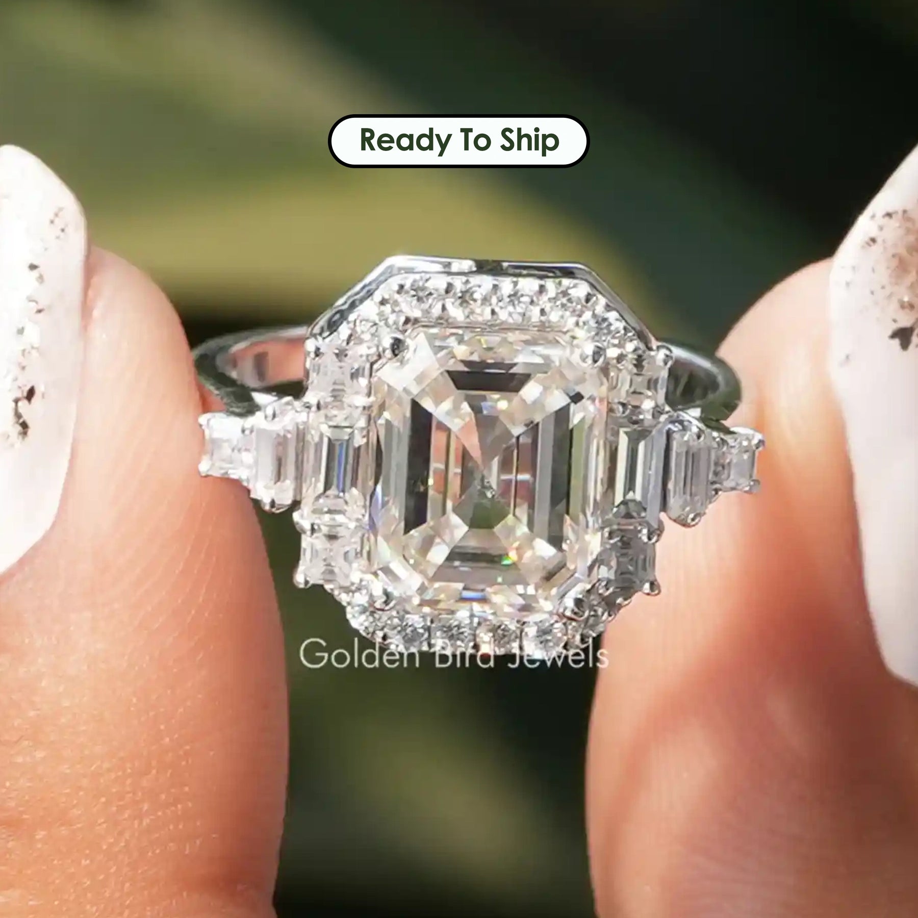 Asscher Cut Moissanite Halo Engagement Ring