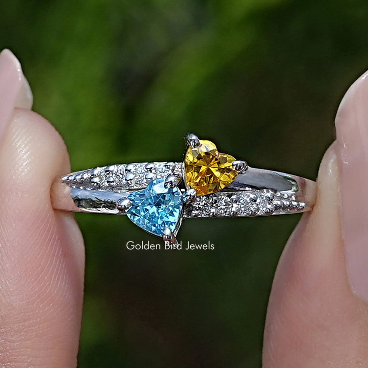 Heart Shaped Gemstone Accent Engagement Ring