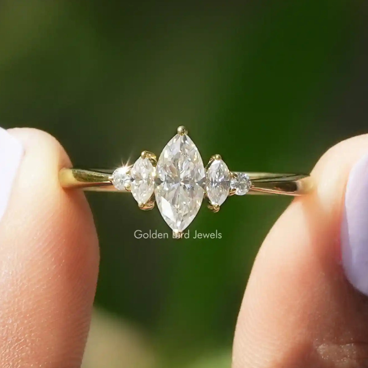 Round And Marquise Cut Moissanite Engagement Ring