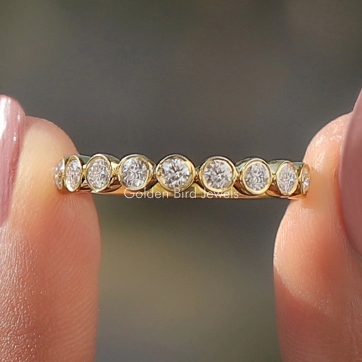 Round Moissanite Bezel Eternity Wedding Band