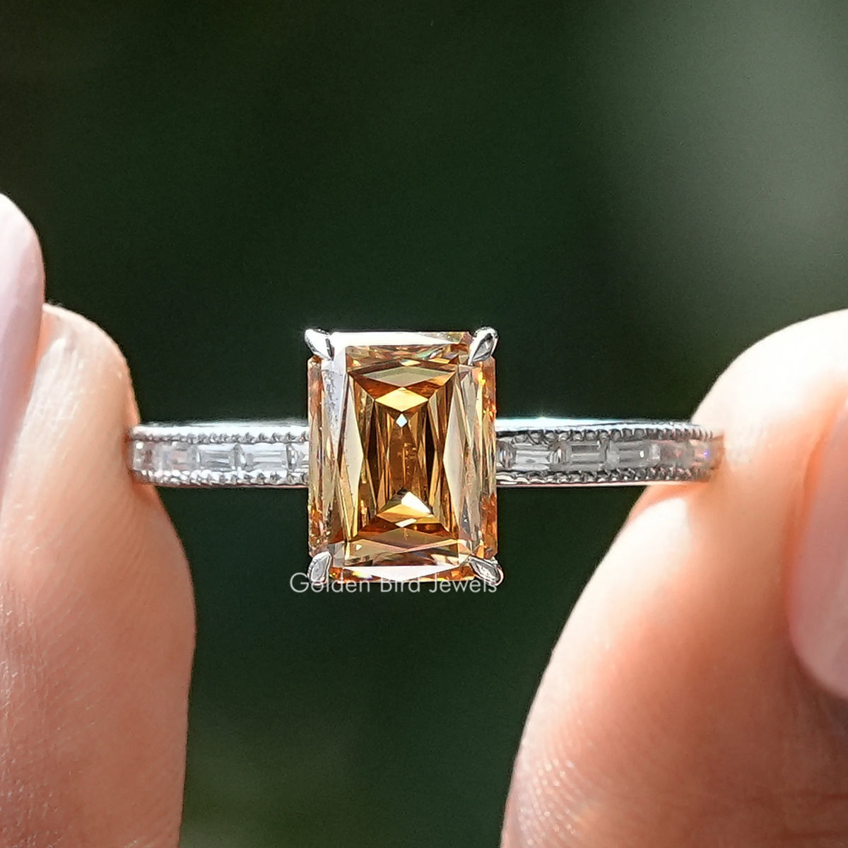 Criss Cut Moissanite Accent Stone Engagement Ring