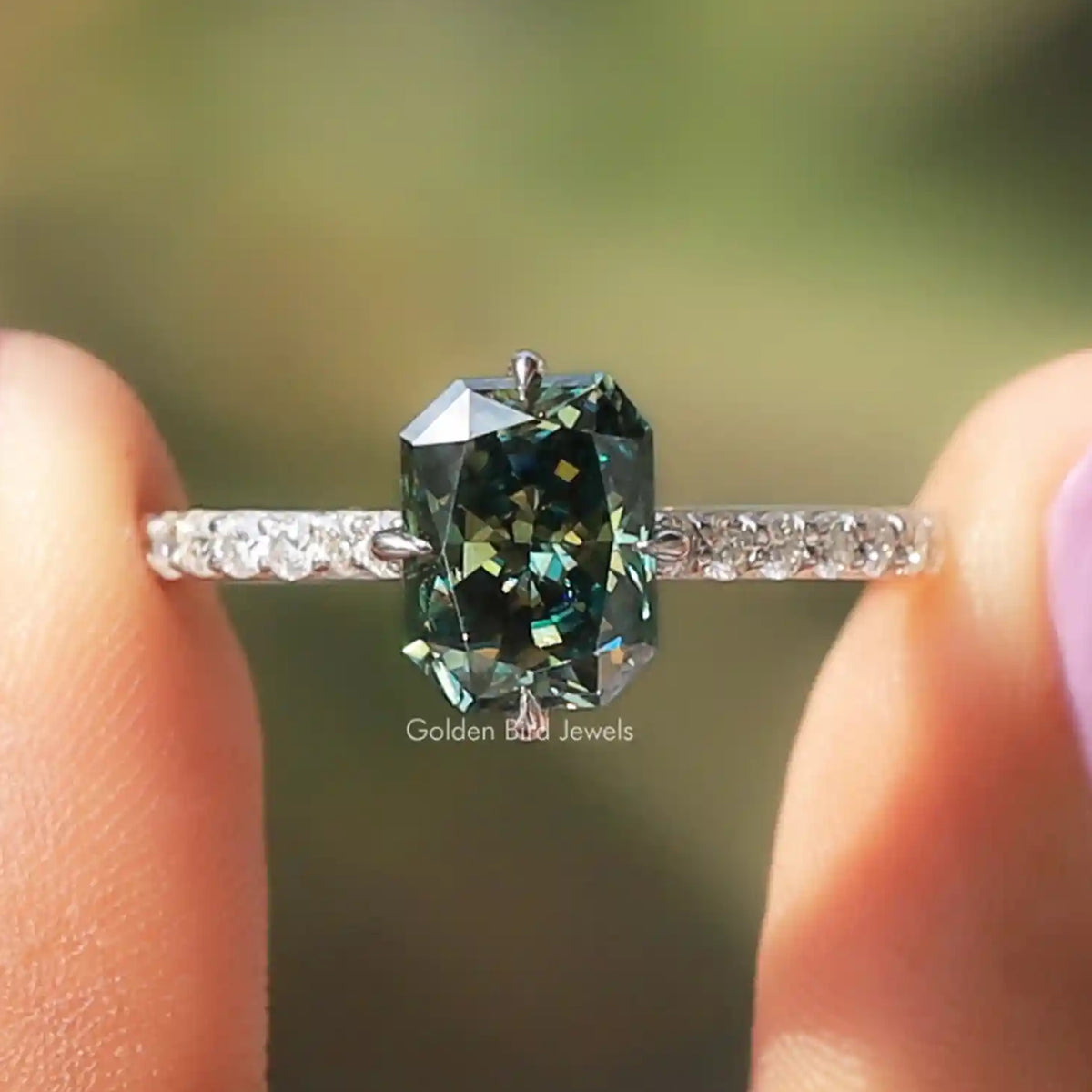 Radiant Cut Accent Stone Moissanite Ring