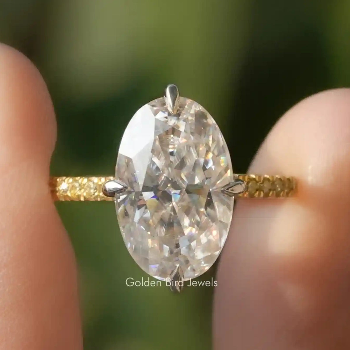 Crushed Ice Oval Moissanite Engagement Ring