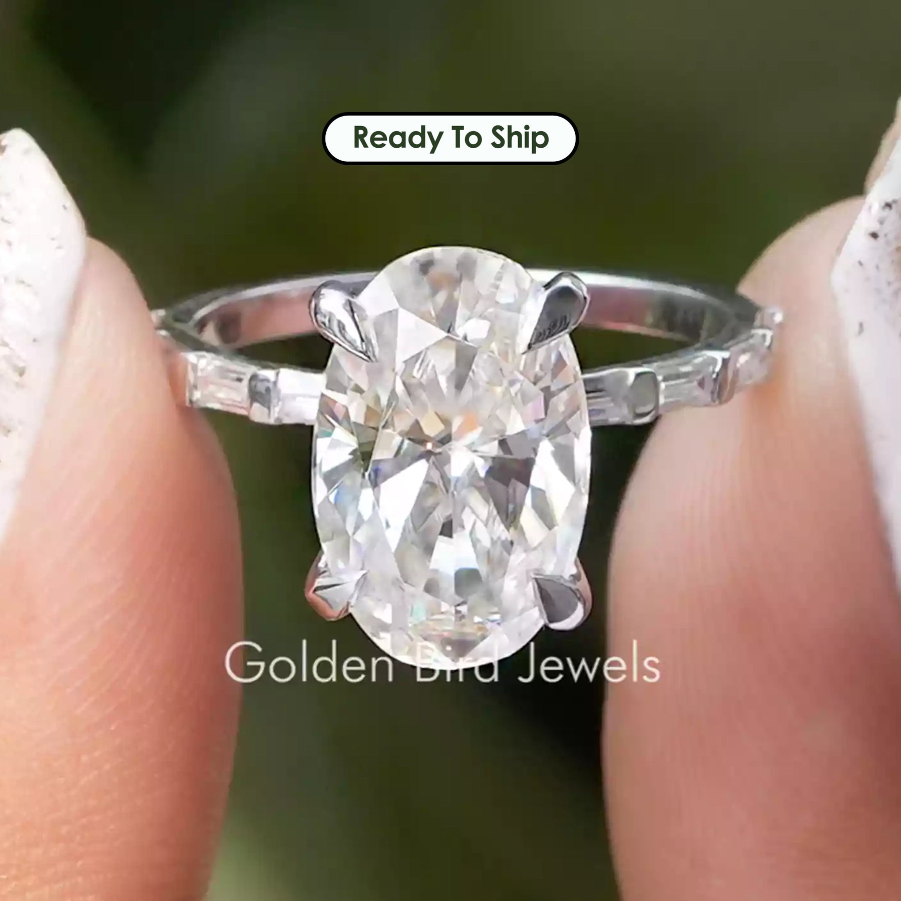 Crushed Ice Oval Accent Set Wedding Ring