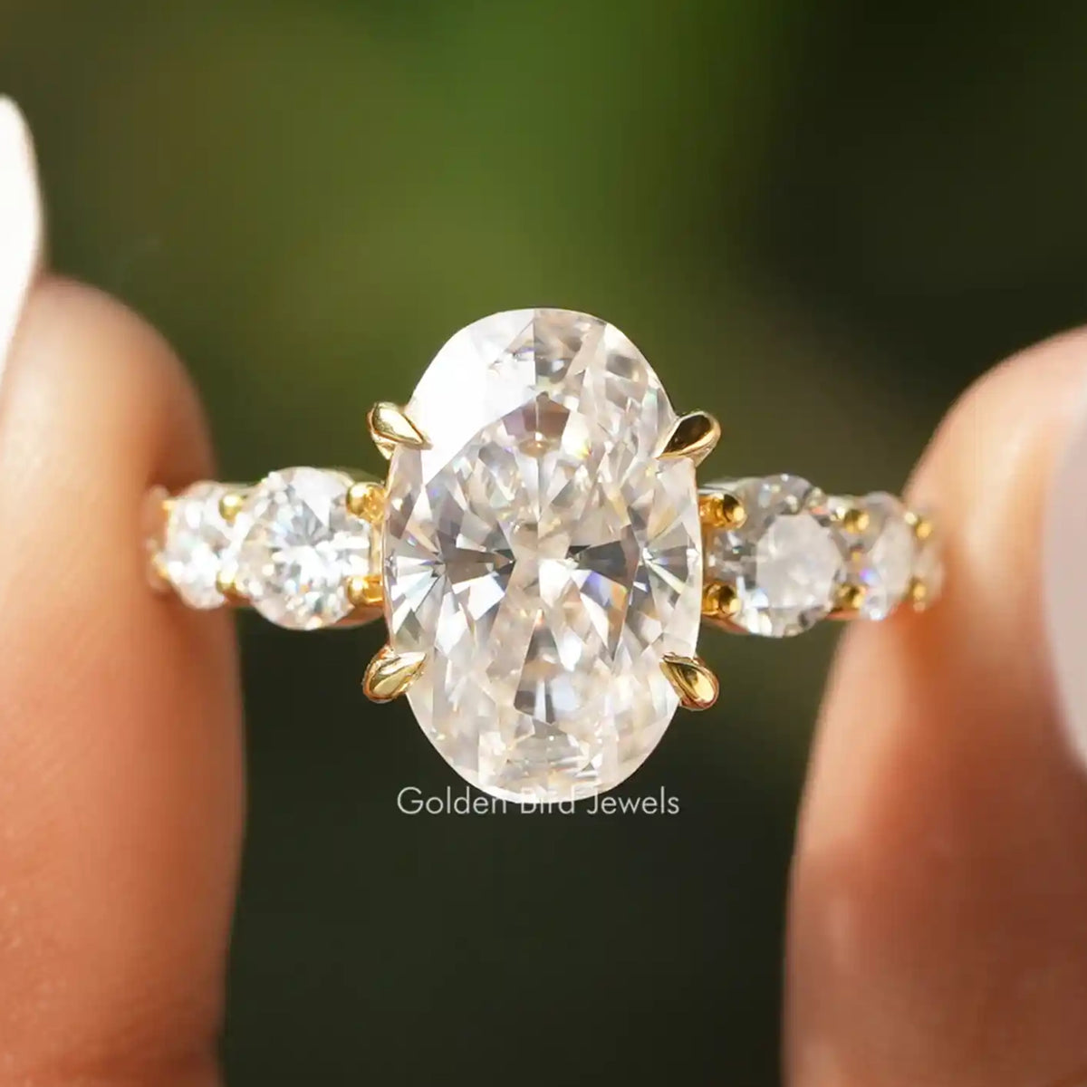 Crushed Ice Oval Moissanite Accent Engagement Ring