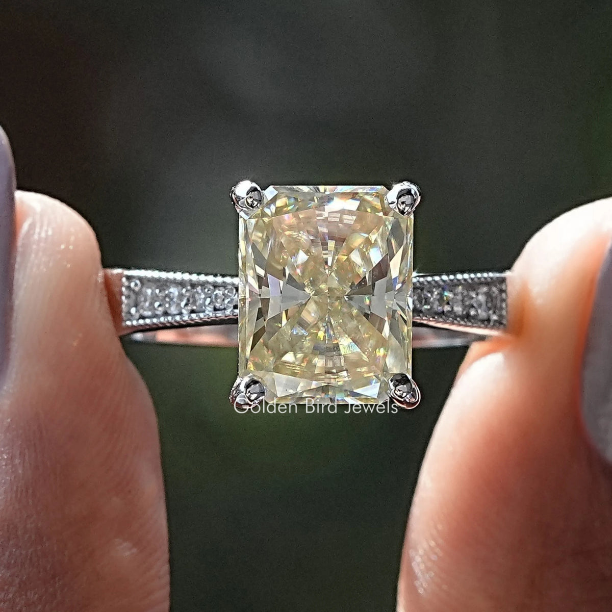 Radiant Moissanite Accent Stone Engagement Ring