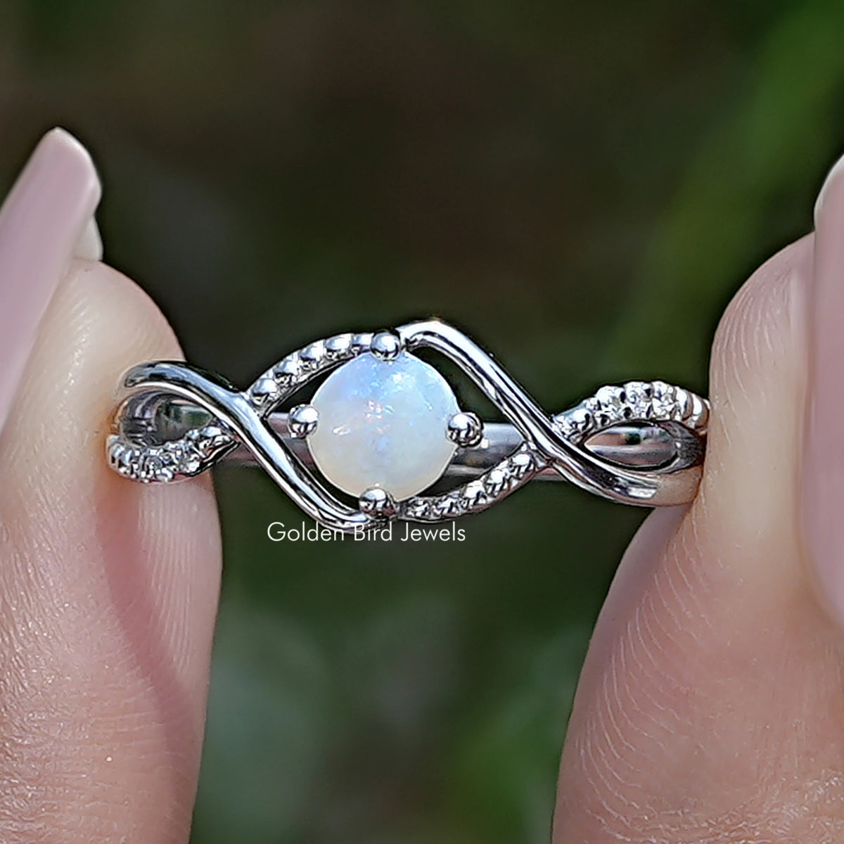 Opal Round Gemstone Infinity Style Accent Stone Ring