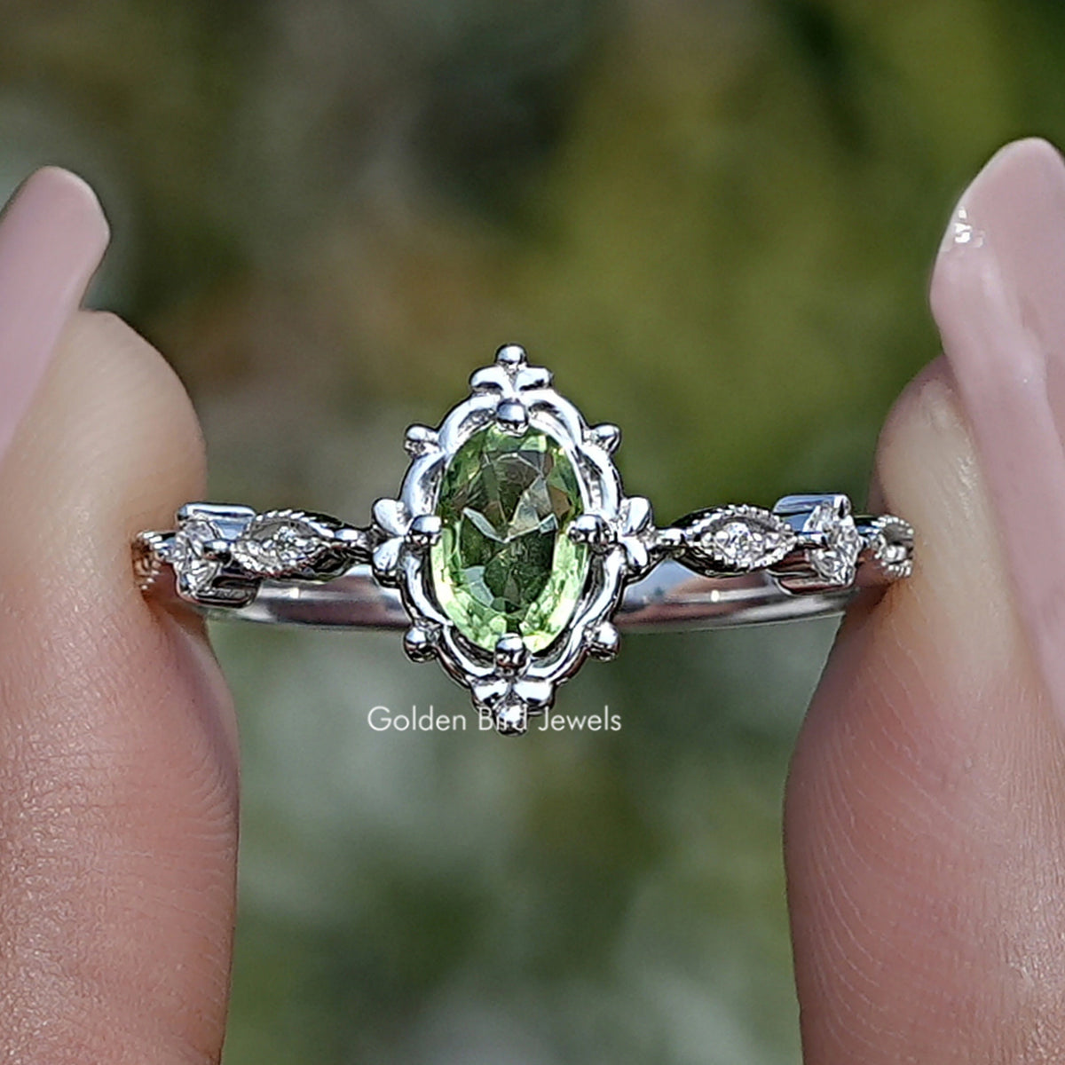 Peridot Green Oval Gemstone Accent Ring