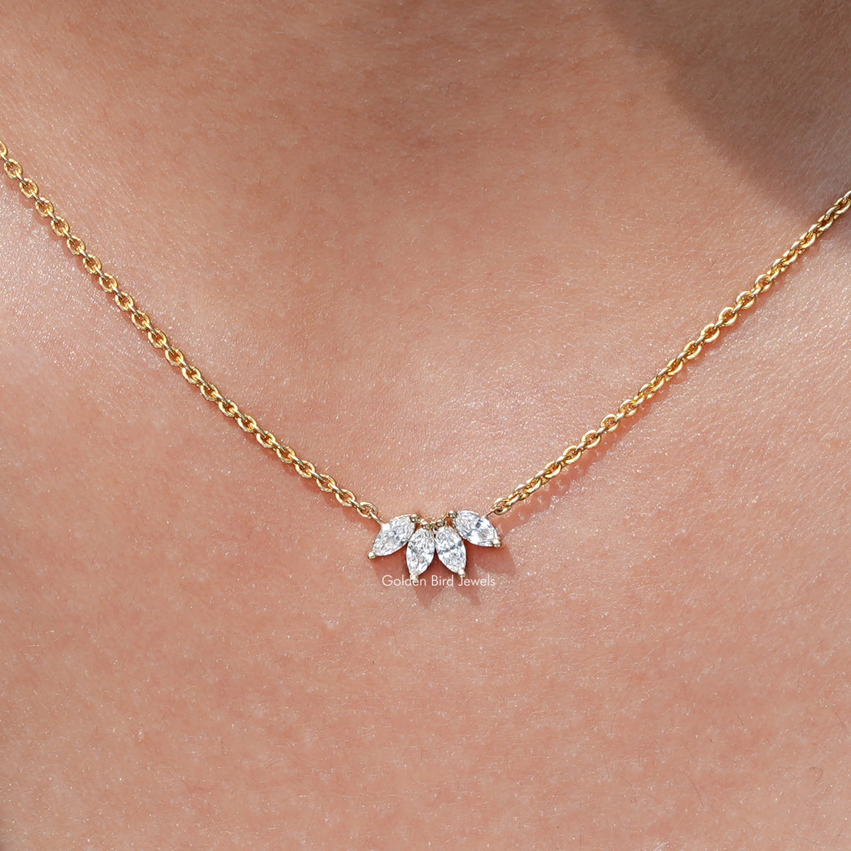 Close up view of Marquise Diamond Flower Petal Minimalist Pendant