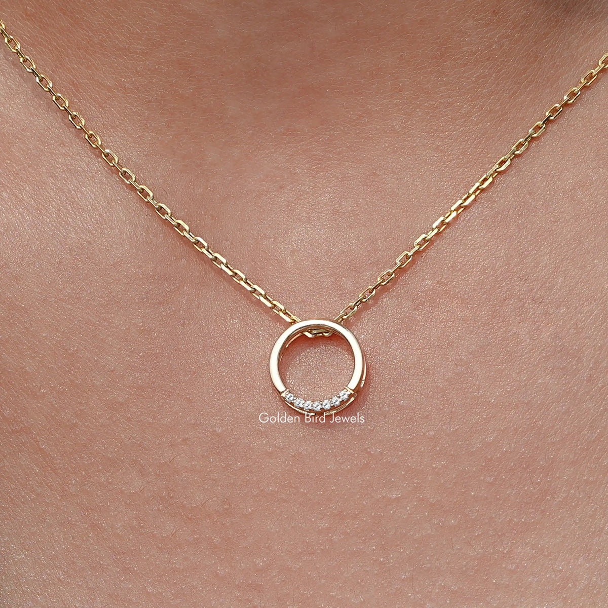Close up view of Open Circle Round Lab Diamond Pendant