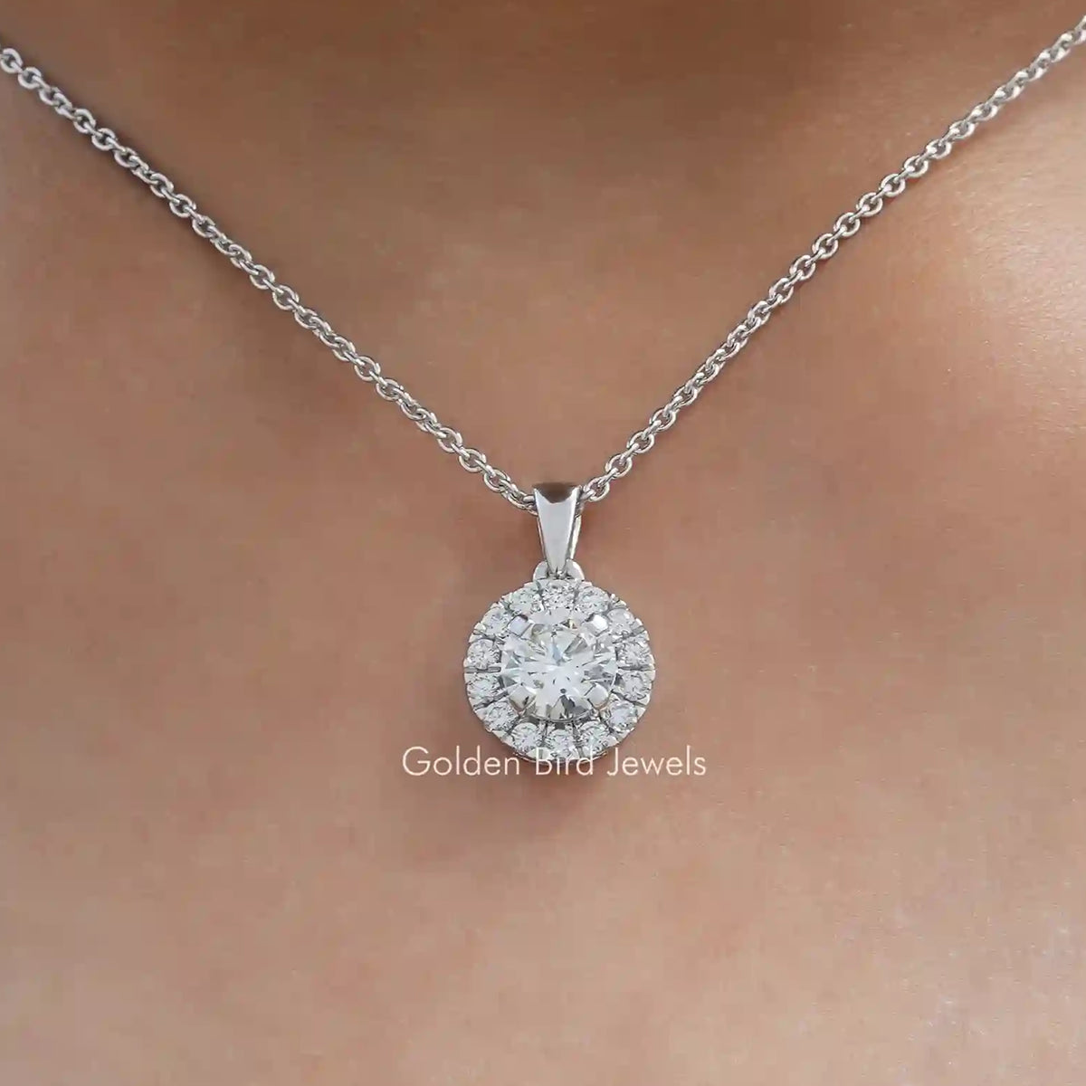 Round Cut Lab-Grown Halo Wedding Pendant