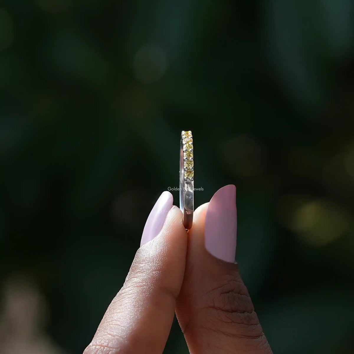 Side view of November Birthstone Citrine Yellow Round Eternity Band