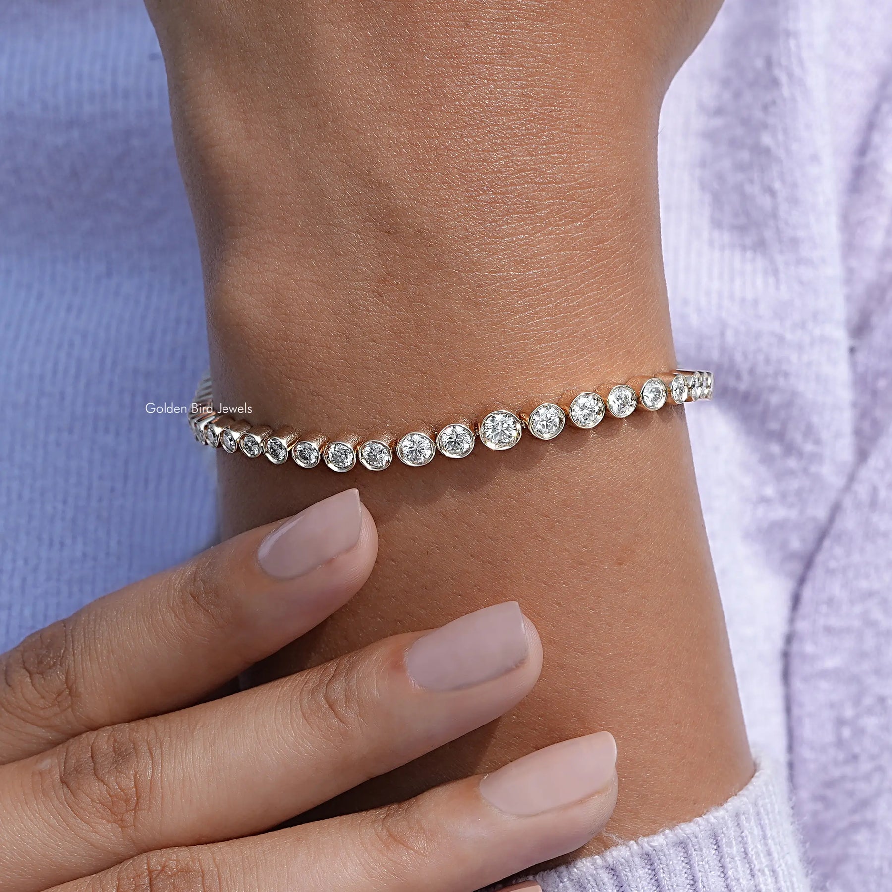 View of round cut tennis bracelets for women