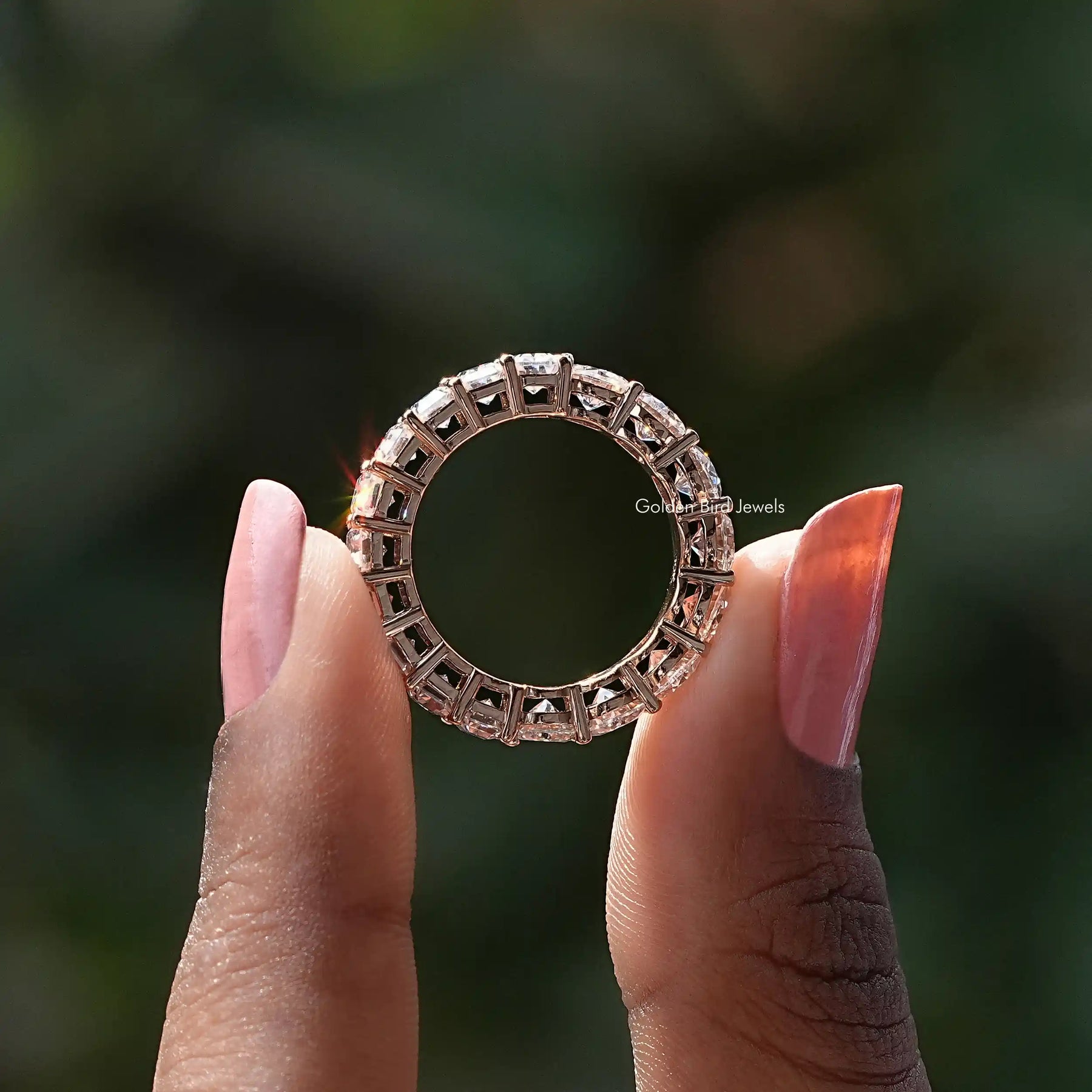 Half Emerald & Round Cut Moissanite Band