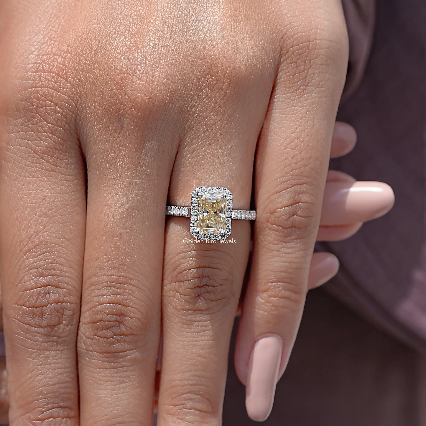 Radiant Cut Moissanite Gemstone Halo Accent Wedding Ring