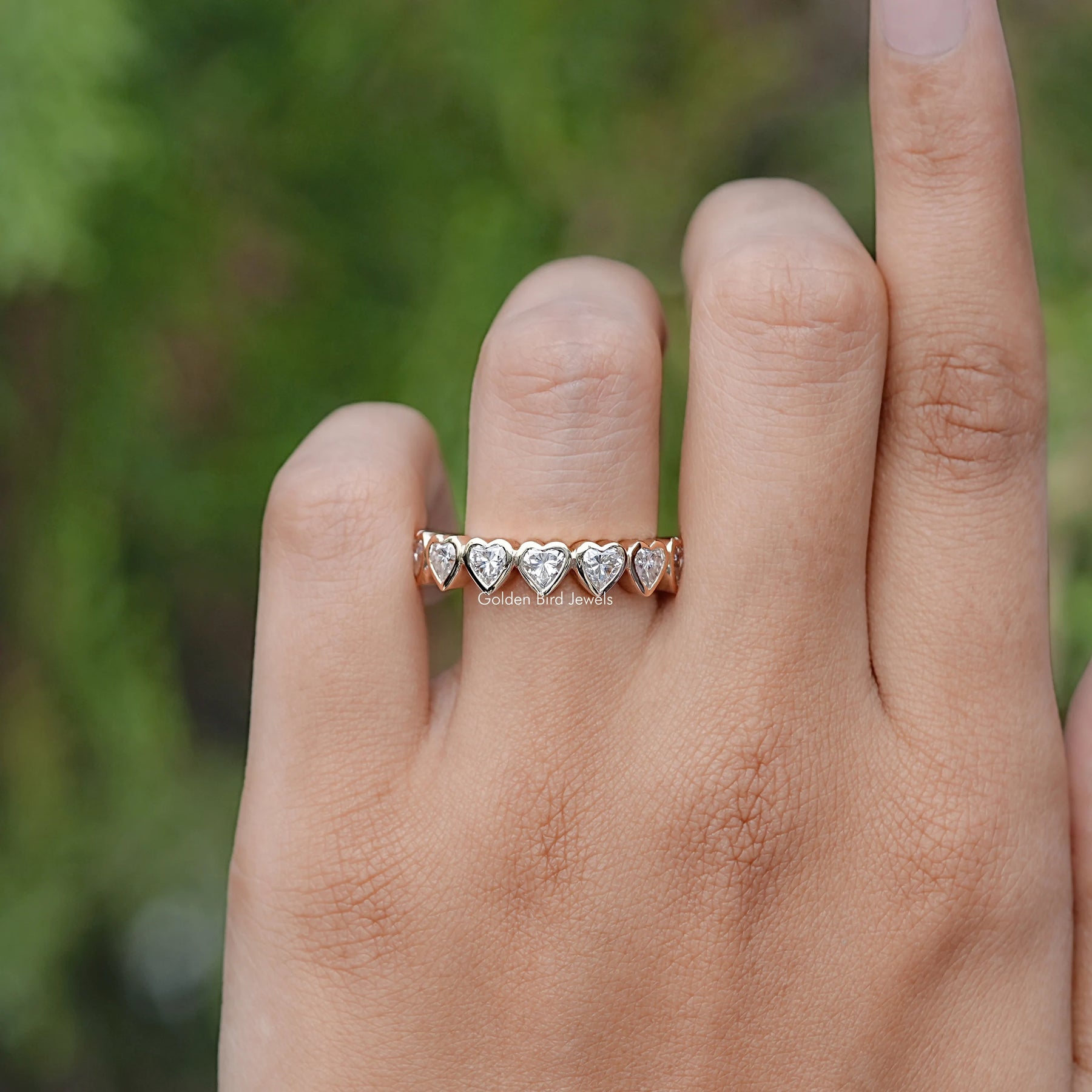 Heart Shaped Moissanite Bezel Eternity Band