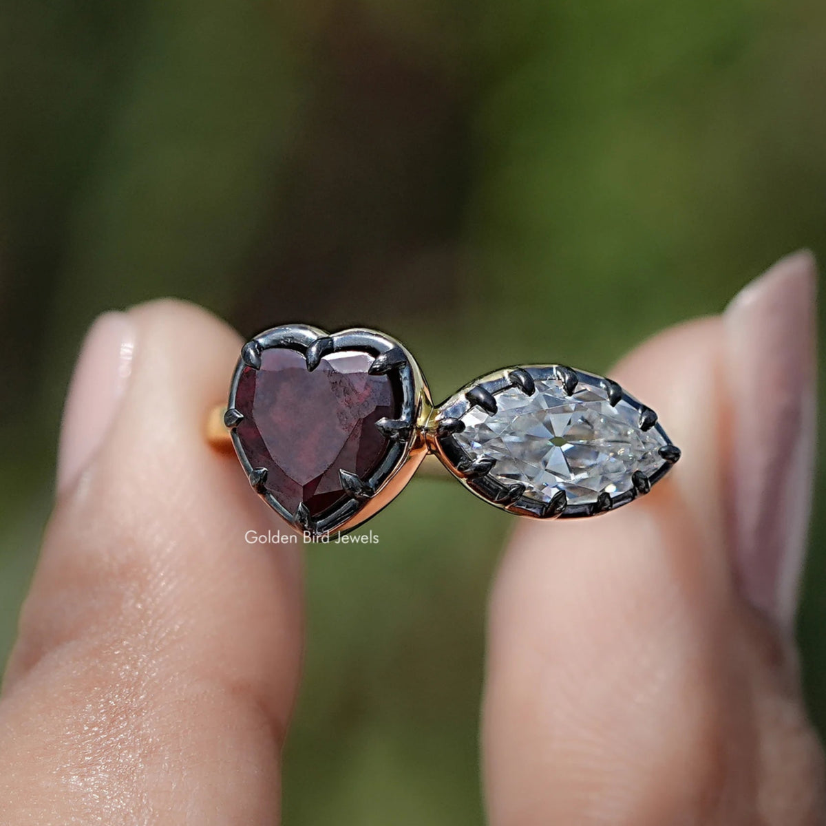 Heart Shaped Gemstone Two Stone Ring