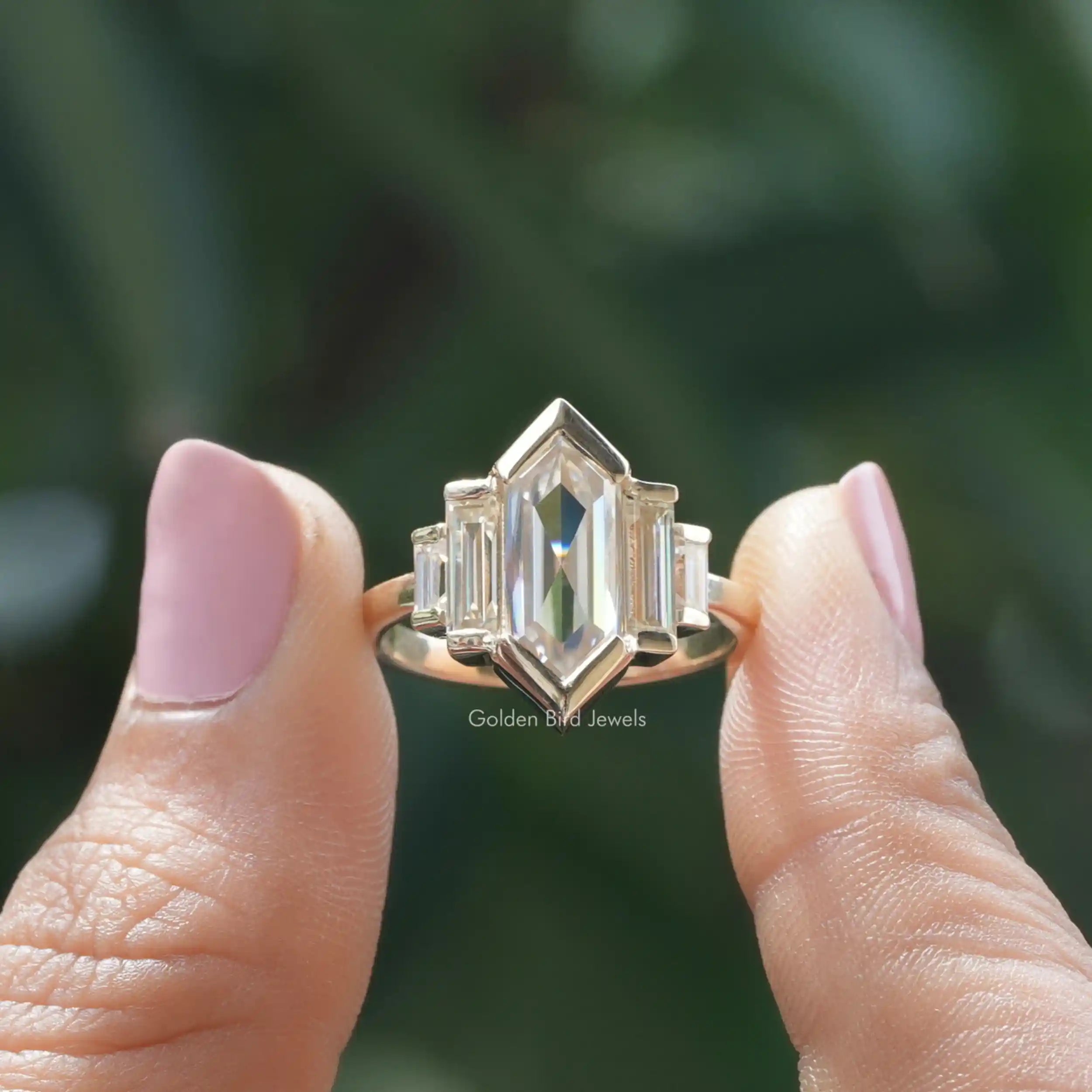 Hexagon Cut Moissanite Five Stone Ring