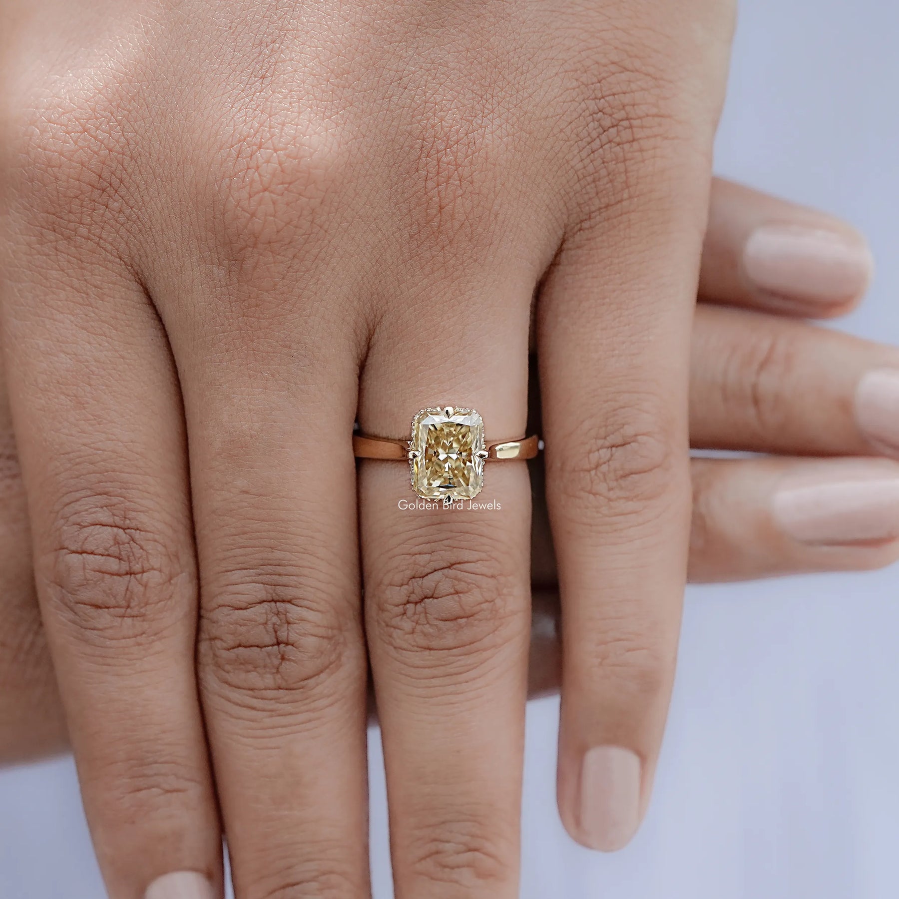 Yellow Radiant Cut Moissanite Engagement Ring