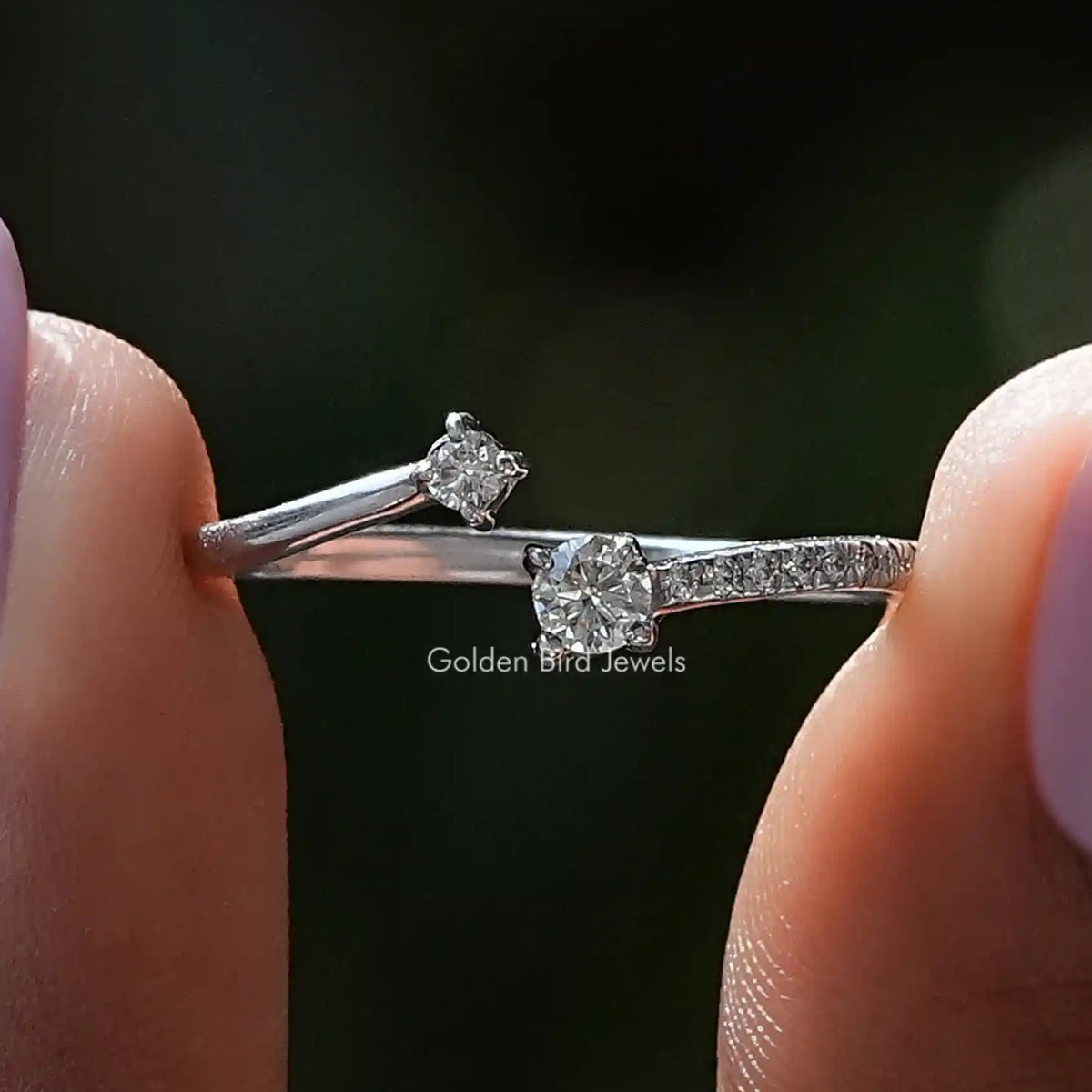 Round Cut Moissanite Open Cuff Wedding Band