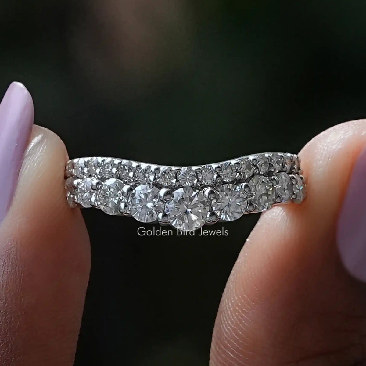 Double Row Round Curved Moissanite Eternity Band