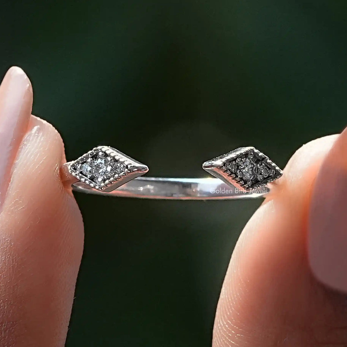 Round Moissanite Open Cuff Milgrain Wedding Band