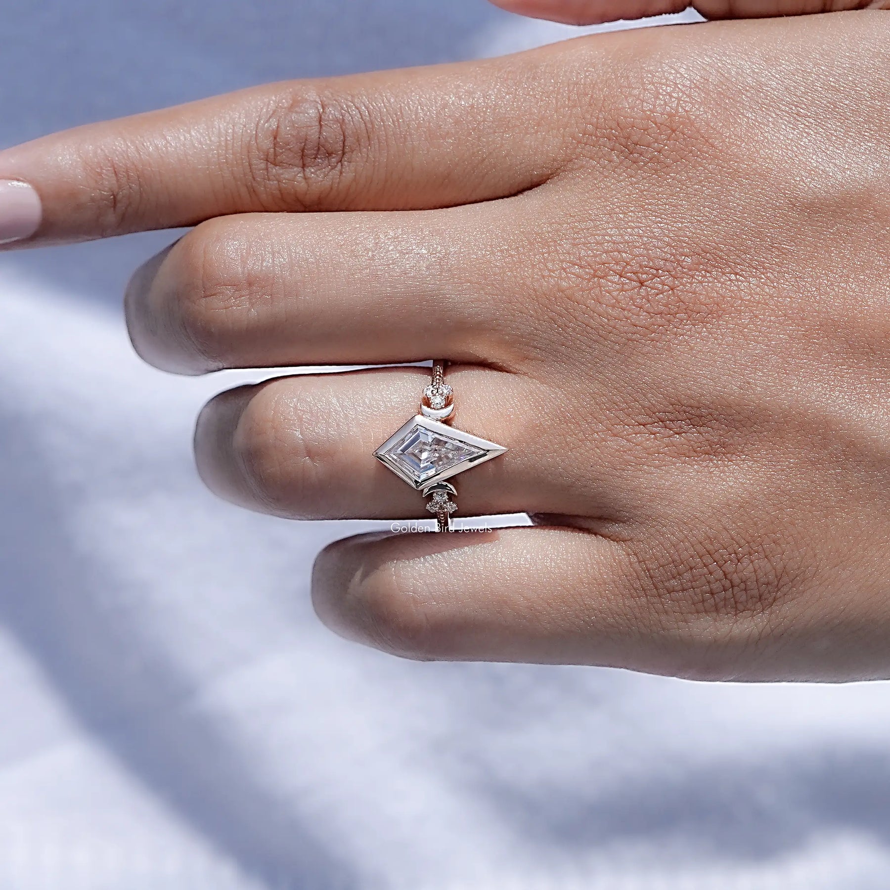 Colorless Kite Cut Moissanite Bezel Set Ring