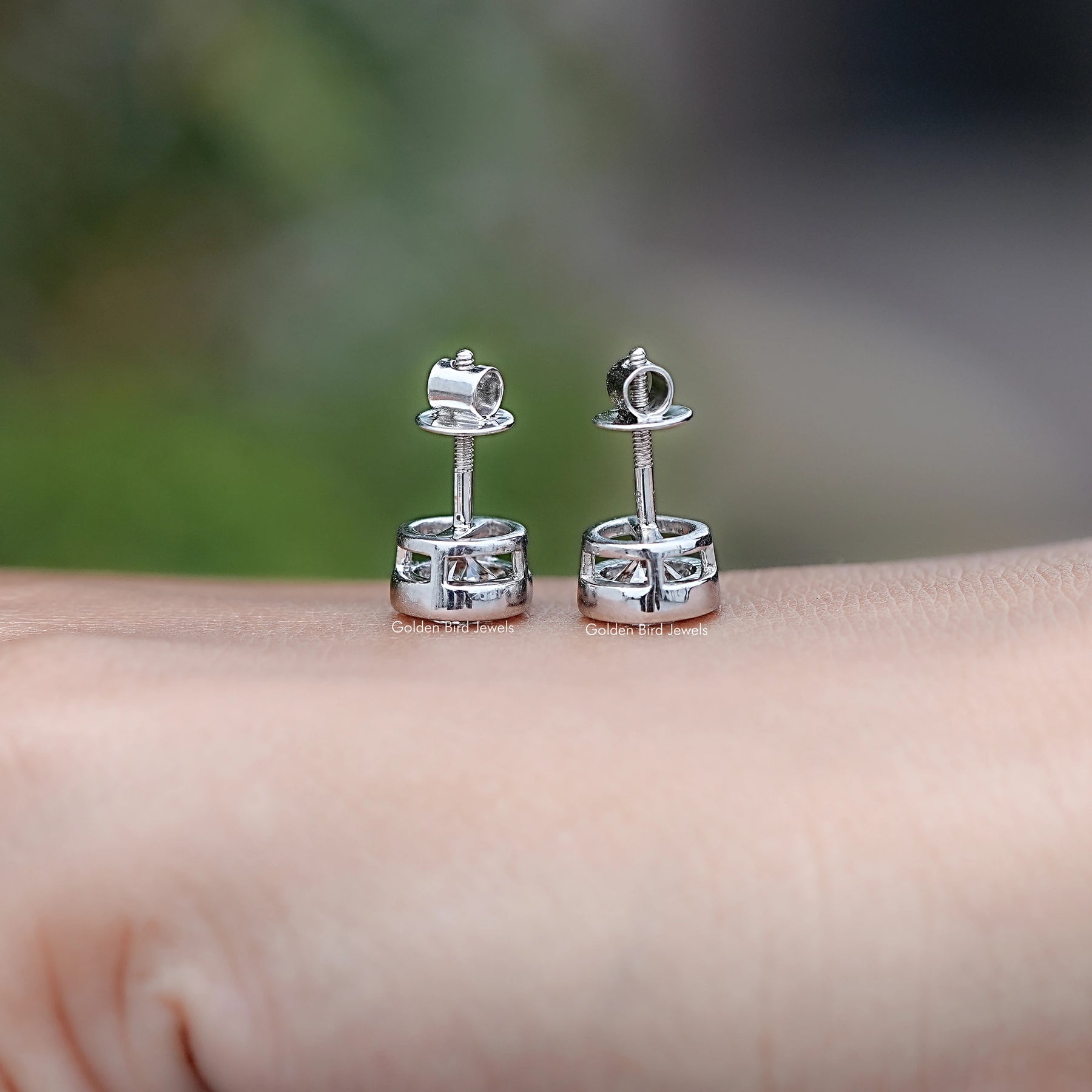 Round Cut Lab Diamond Bezel Set Stud Earrings