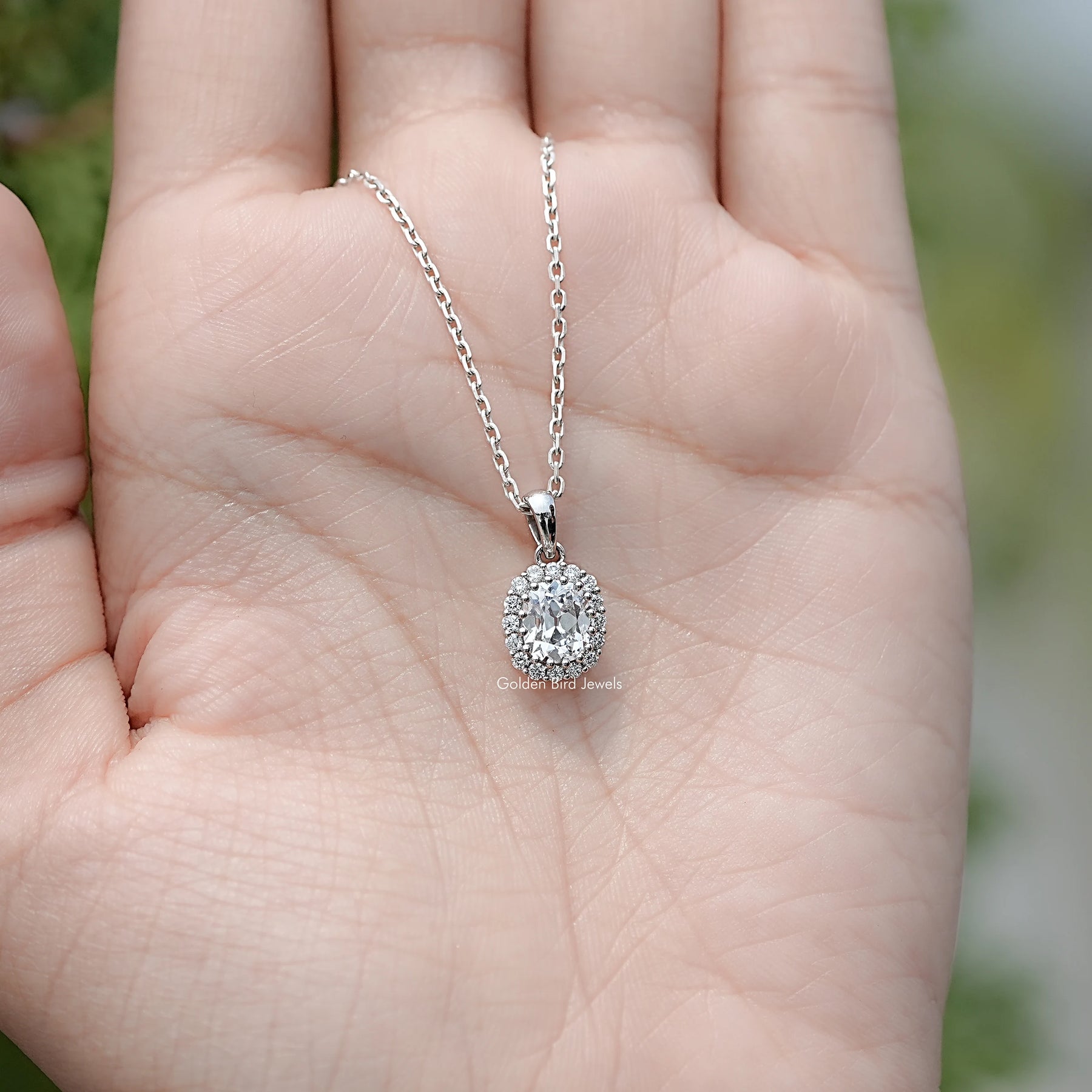 Old Mine Cushion Cut Lab Diamond Halo Pendant