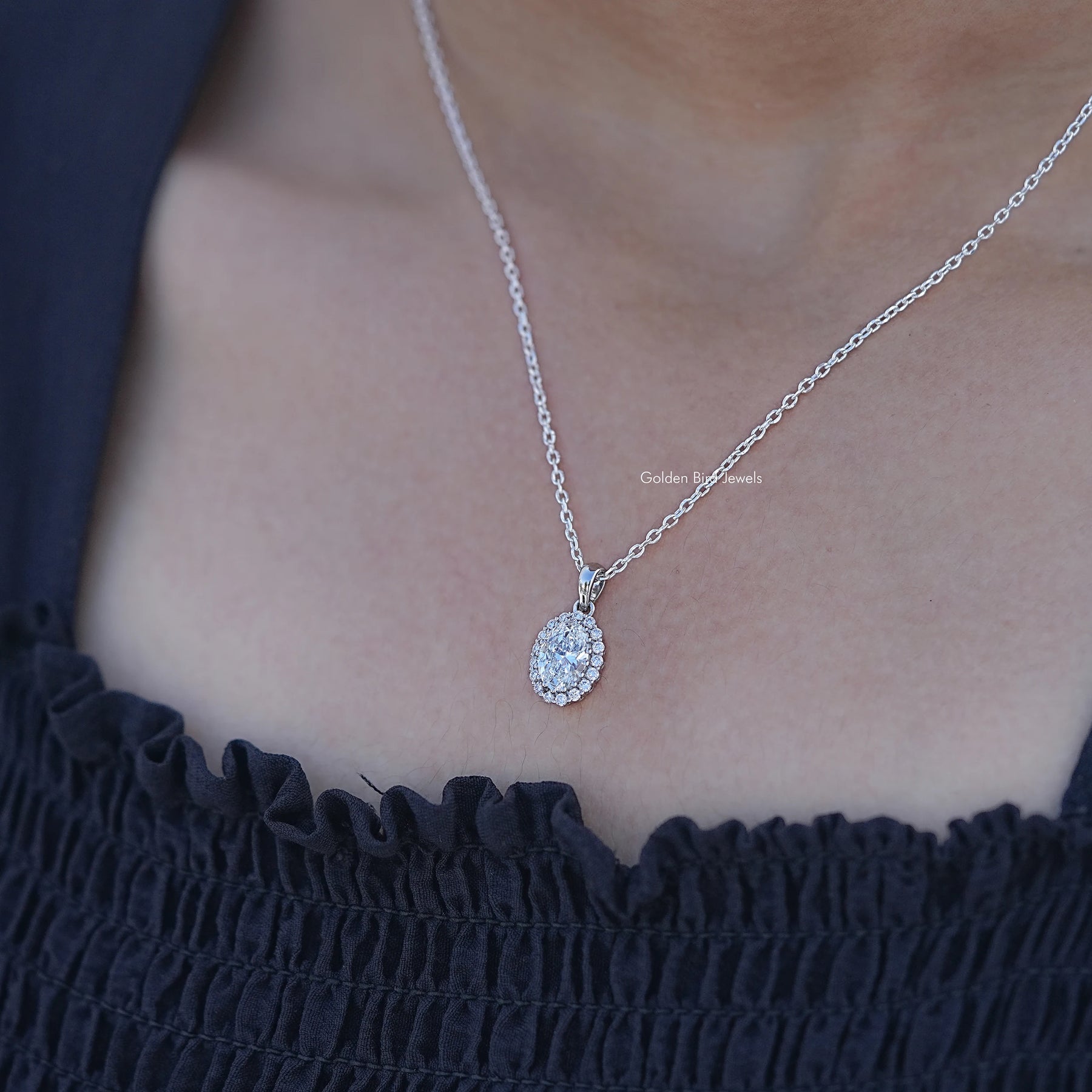 Oval Lab Diamond Halo Pendant