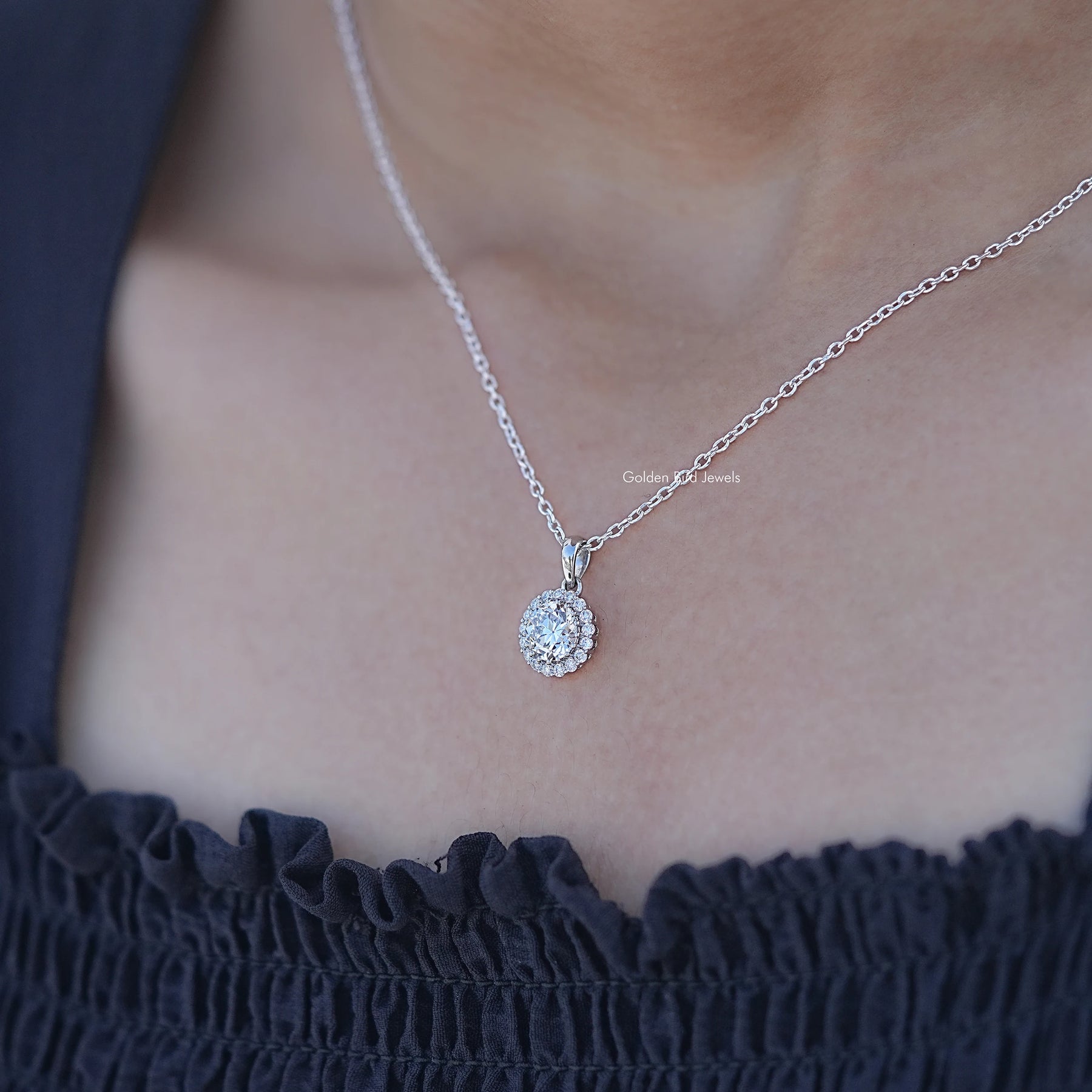 Old European Round Lab Diamond Halo Pendant