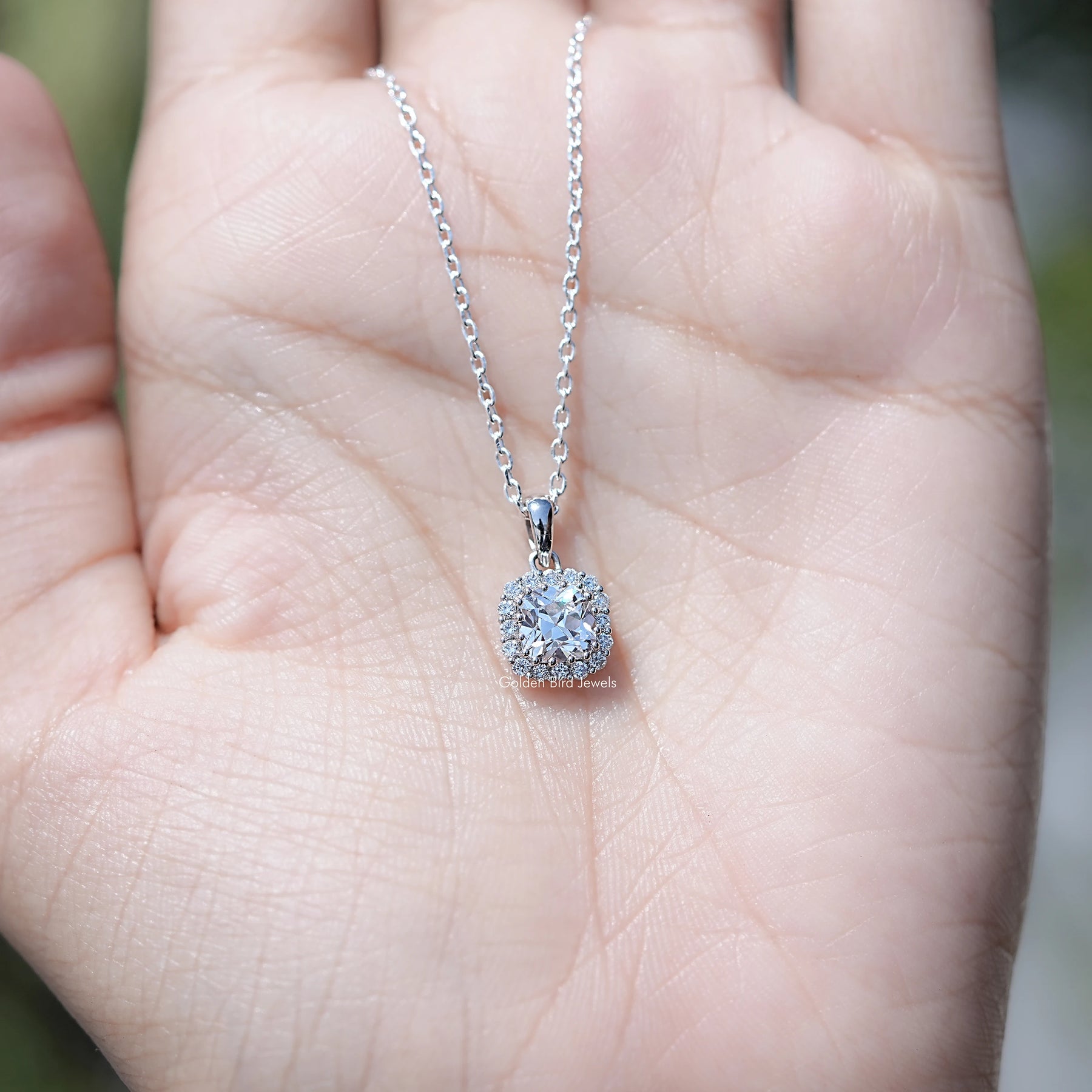 Square Old Mine Cushion Lab Diamond Halo Pendant