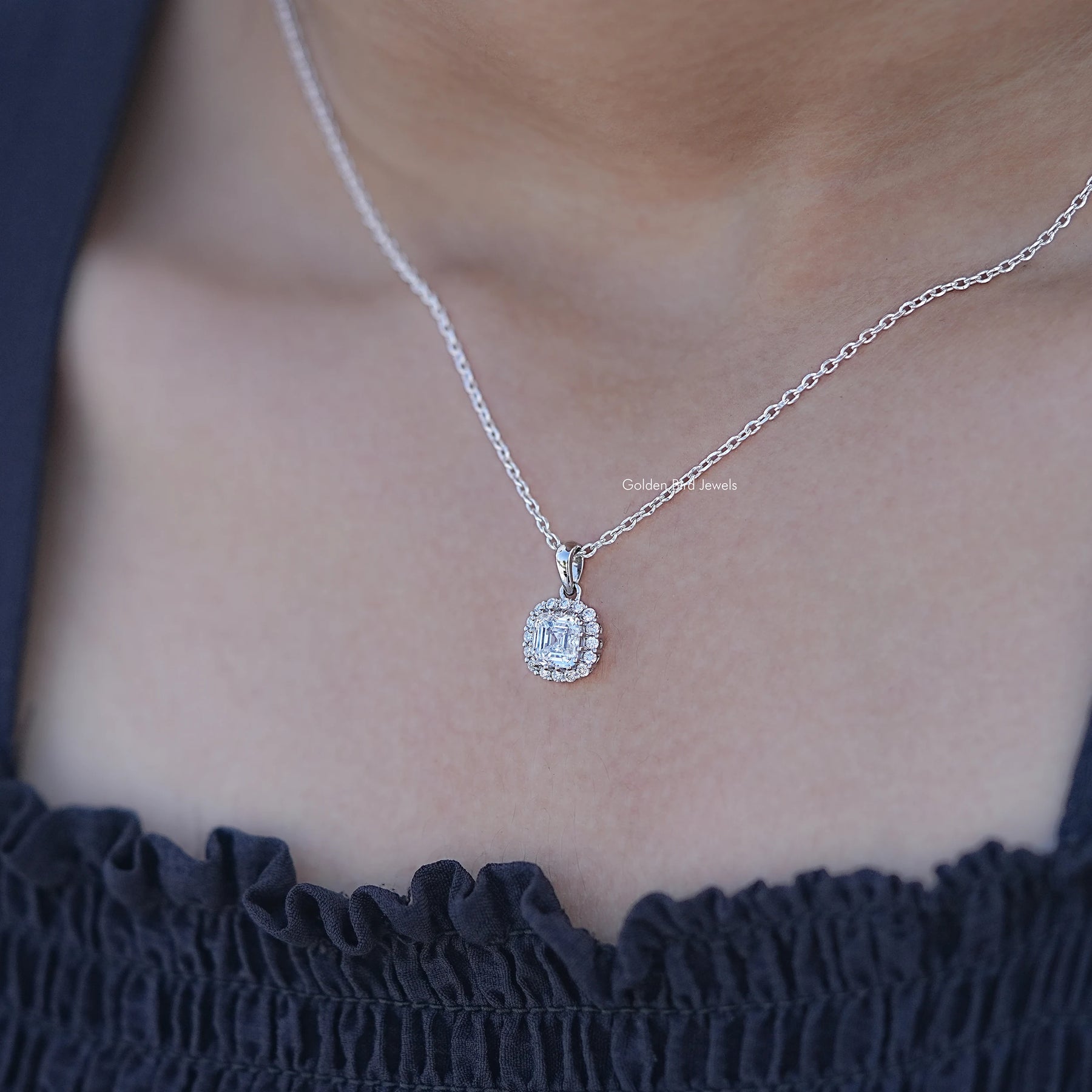 Asscher Cut Lab Diamond Halo Pendant