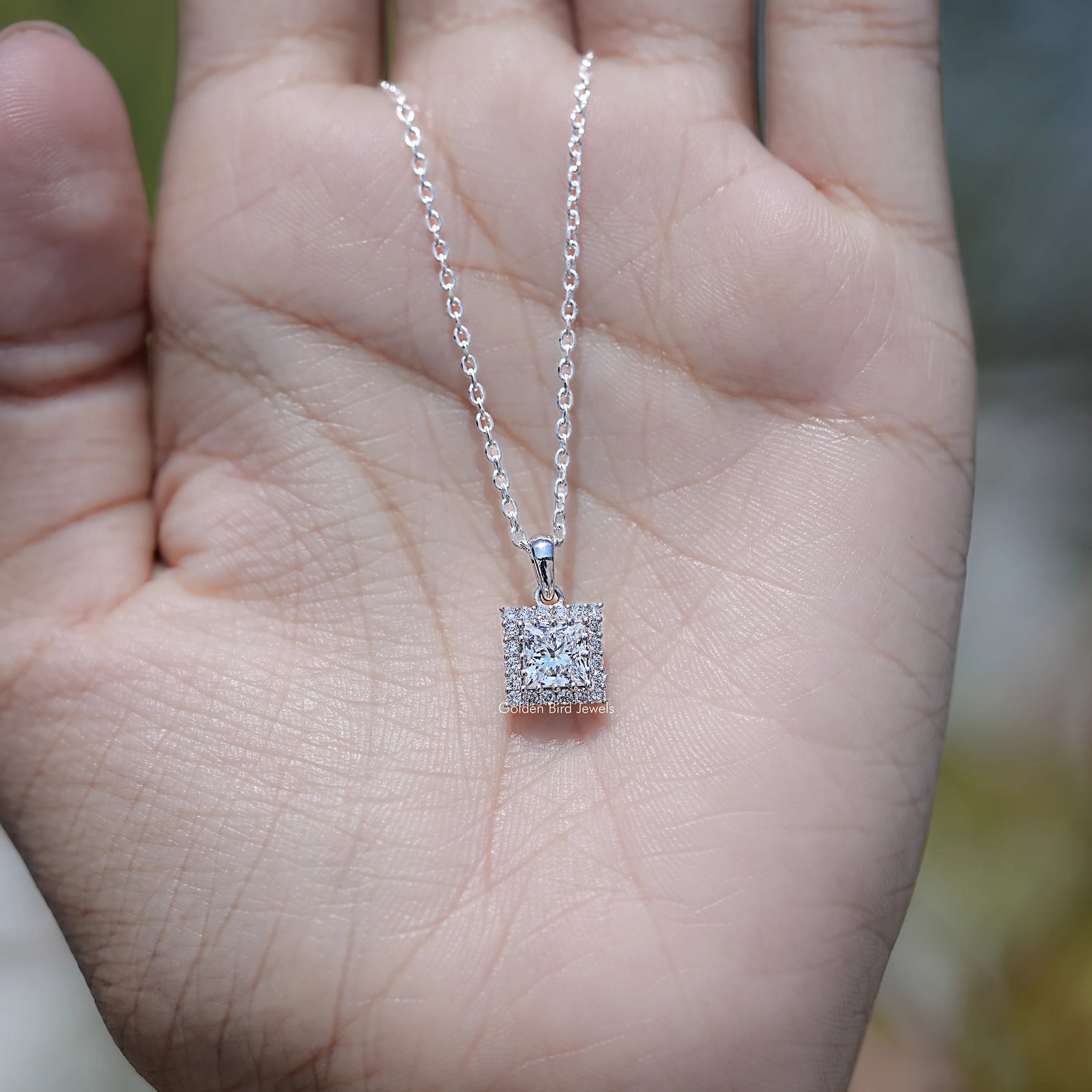Princess Cut Lab Diamond Halo Pendant
