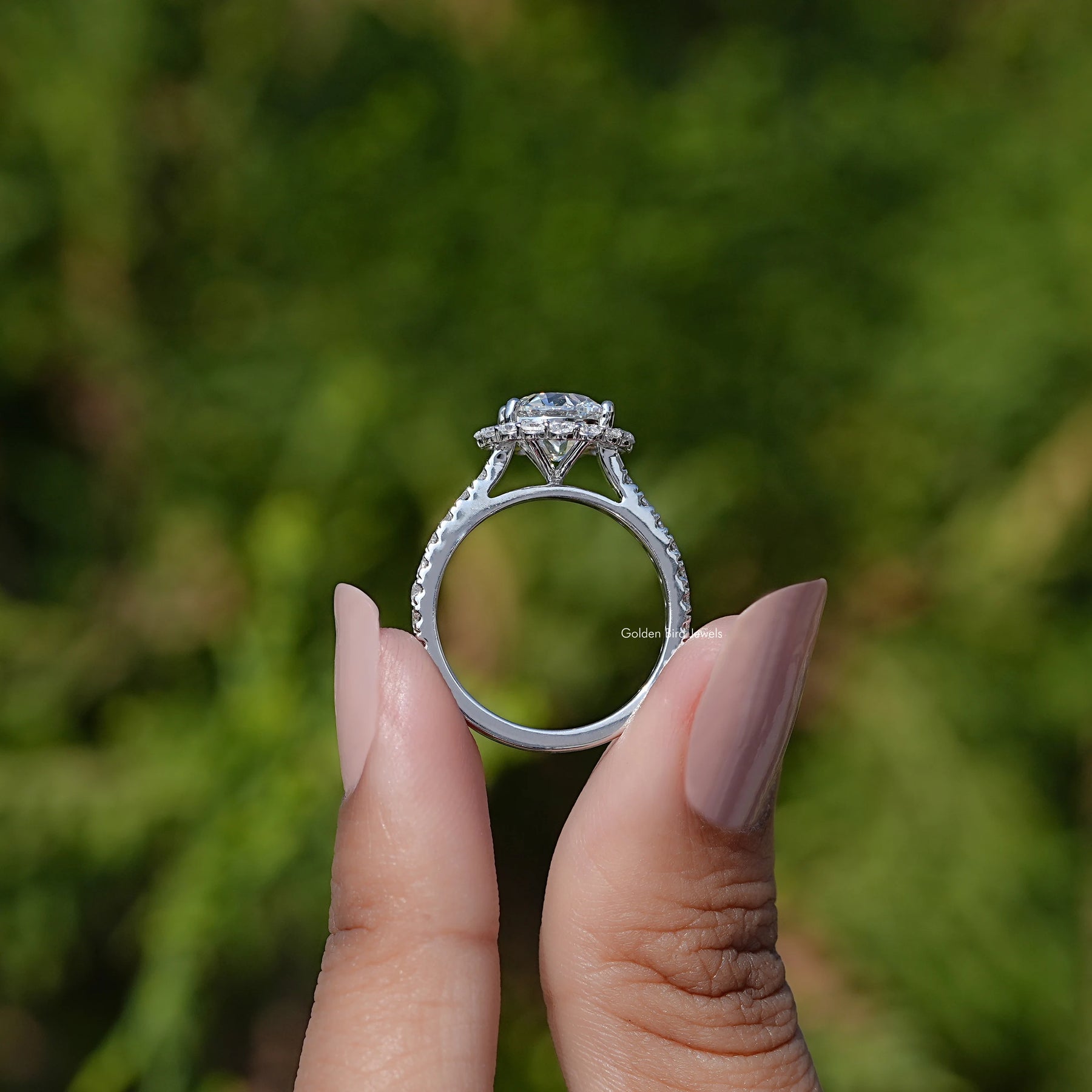 Old European Round Lab Diamond Halo Accent Ring