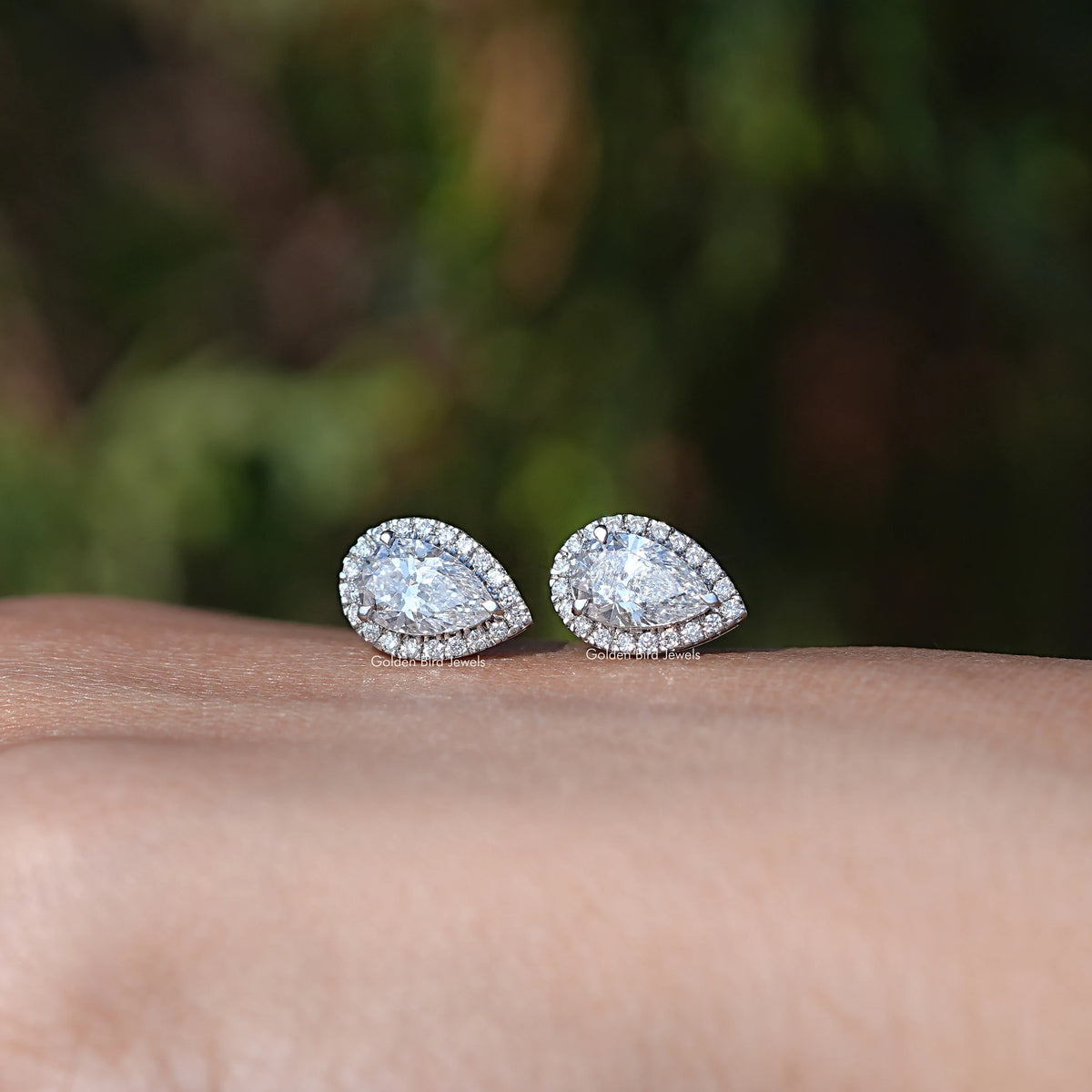 In Hand View Of Round cut Diamond Stud Earring  In White Gold