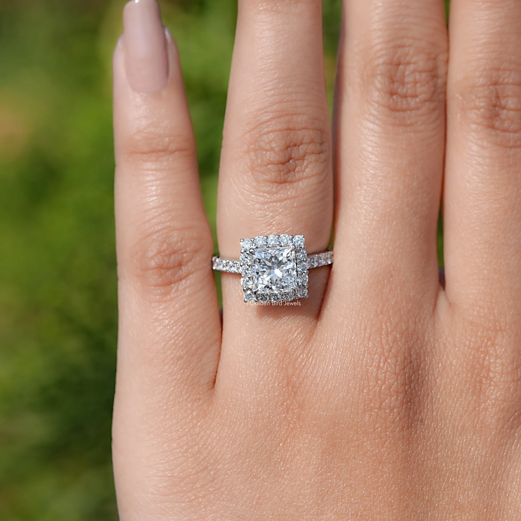 Princess Cut Lab Diamond Halo Accent Ring