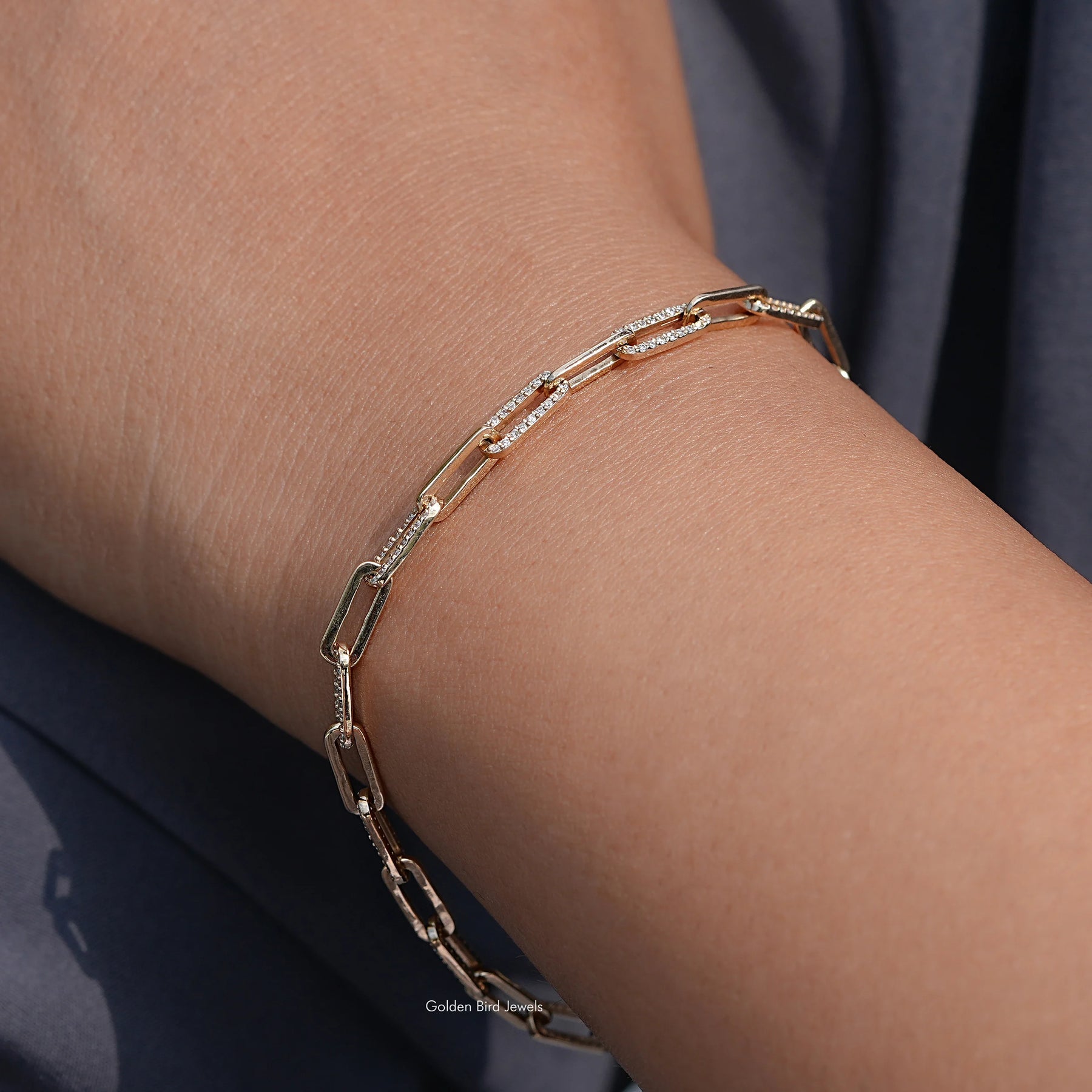 Lab Diamond Round Cut Link Bracelet in White Gold